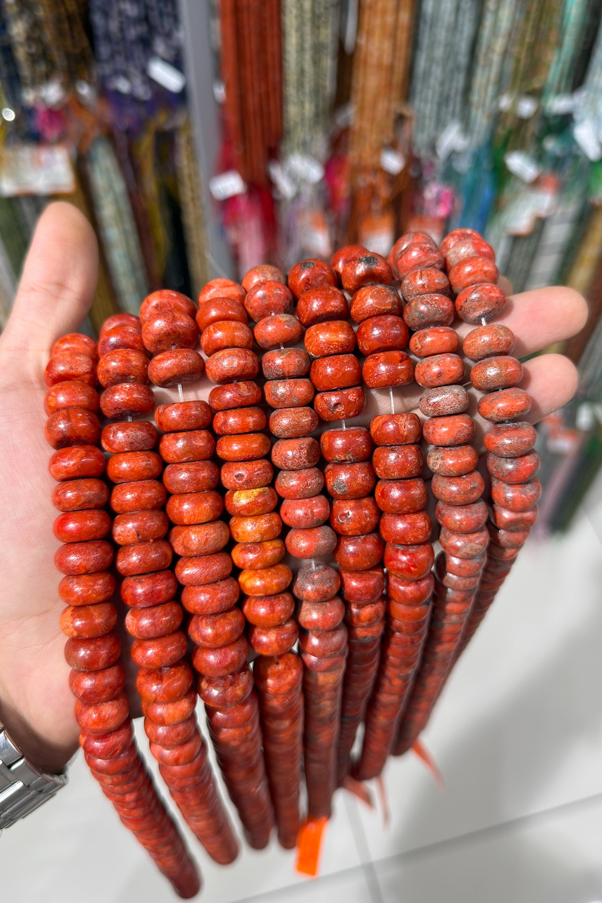 Çim Mercan Taşı Rondela Kesim Parlak Kırmızı 7x13mm Doğal Taş Dizi [AA]