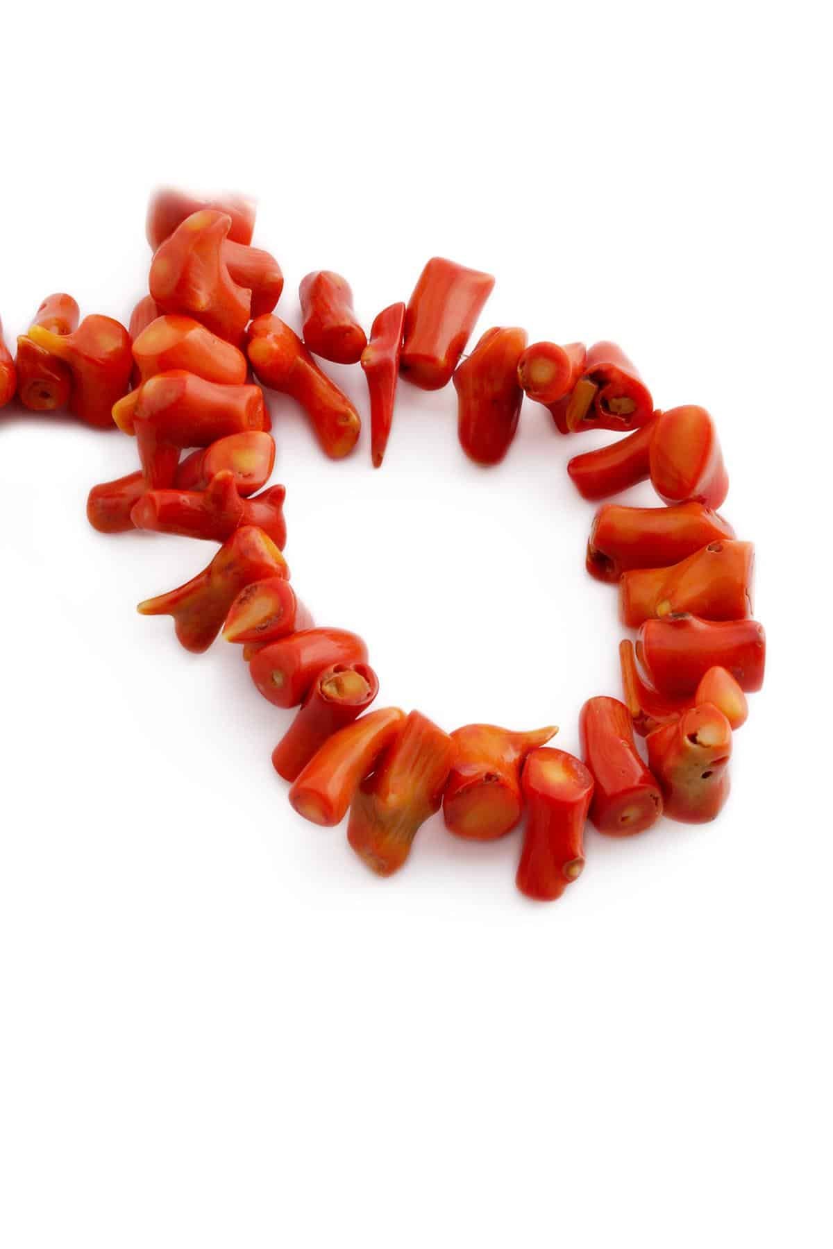 Branch Coral Natural Stone Orange Orta Amorphous Cut String Of Beads