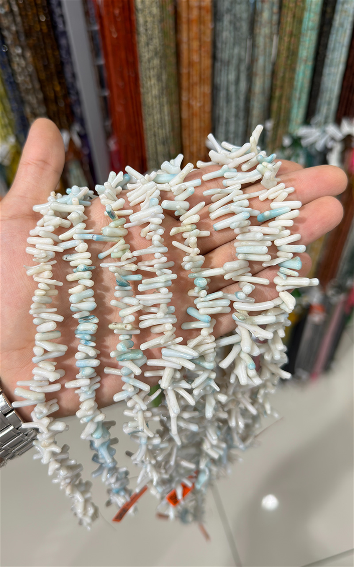 Branch Coral Natural Stone Shiny Light Blue String Of Beads