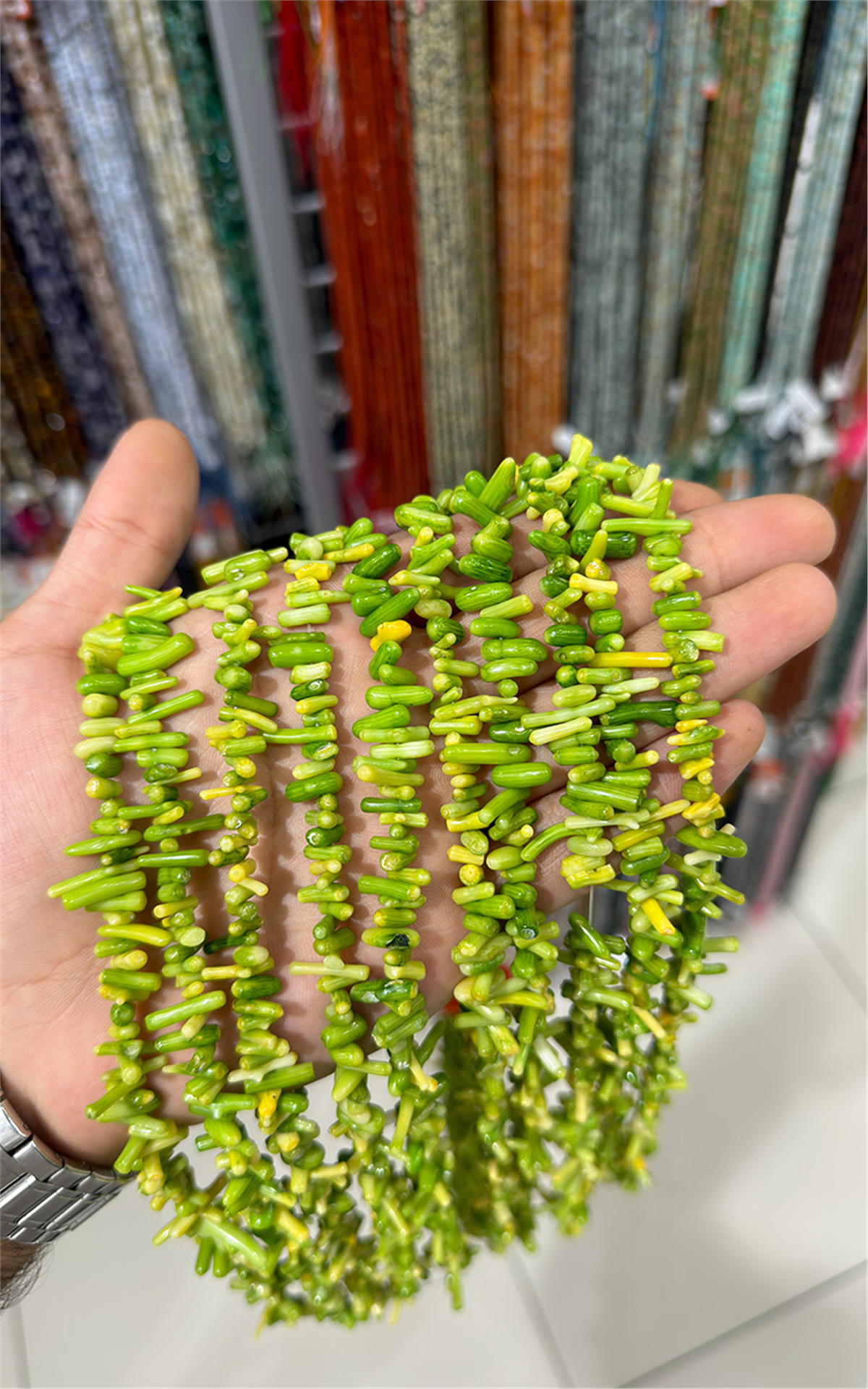 Branch Coral Natural Stone Shiny Dark Green String Of Beads
