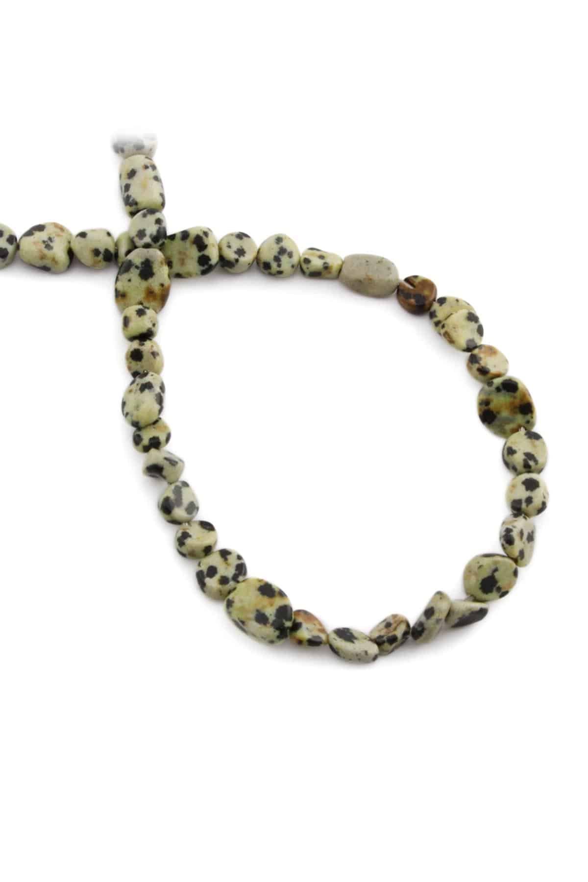 Dalmatian Jasper Natural Stone Tumbler Cut 6x8mm String Of Beads