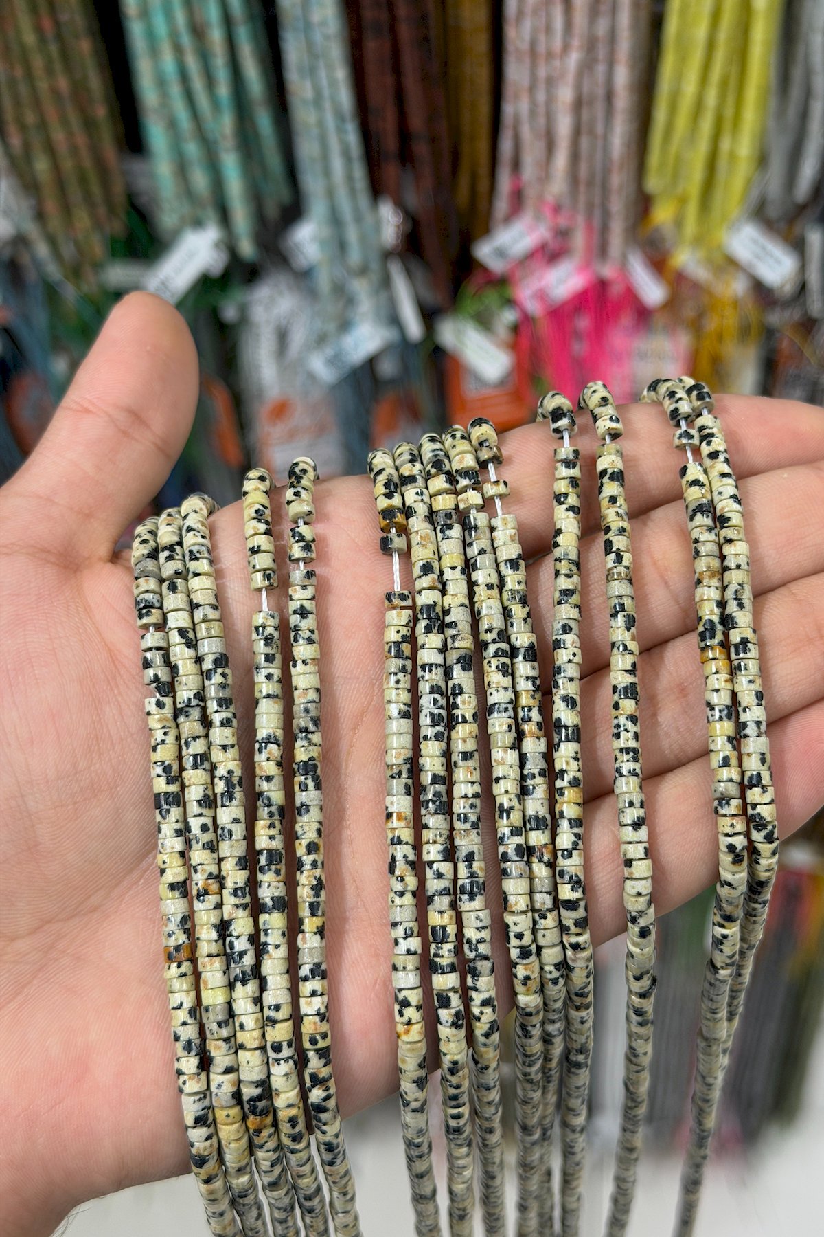 Dalmatian Jasper Natural Stone Shiny Dore Cut 4x2mm String Of Beads