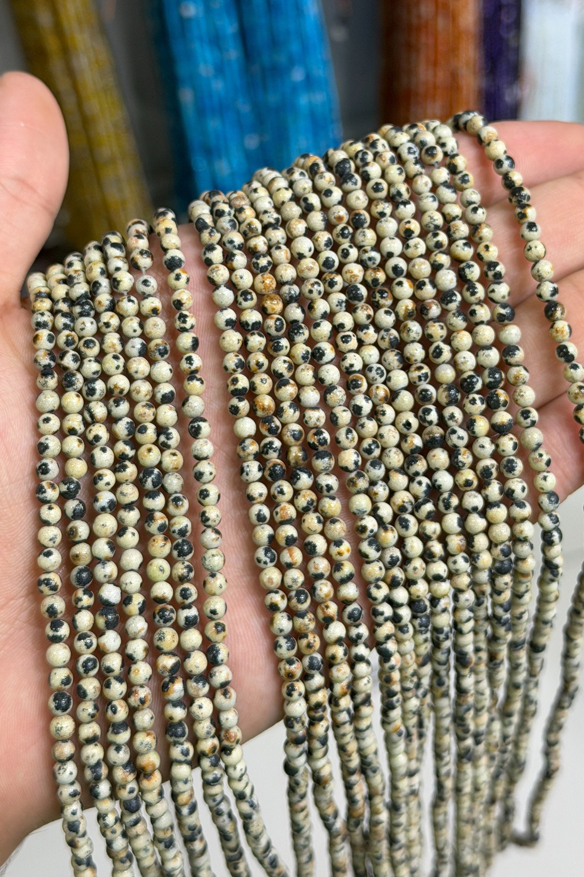 Dalmatian Jasper Natural Stone Globe Cut 4mm String Of Beads