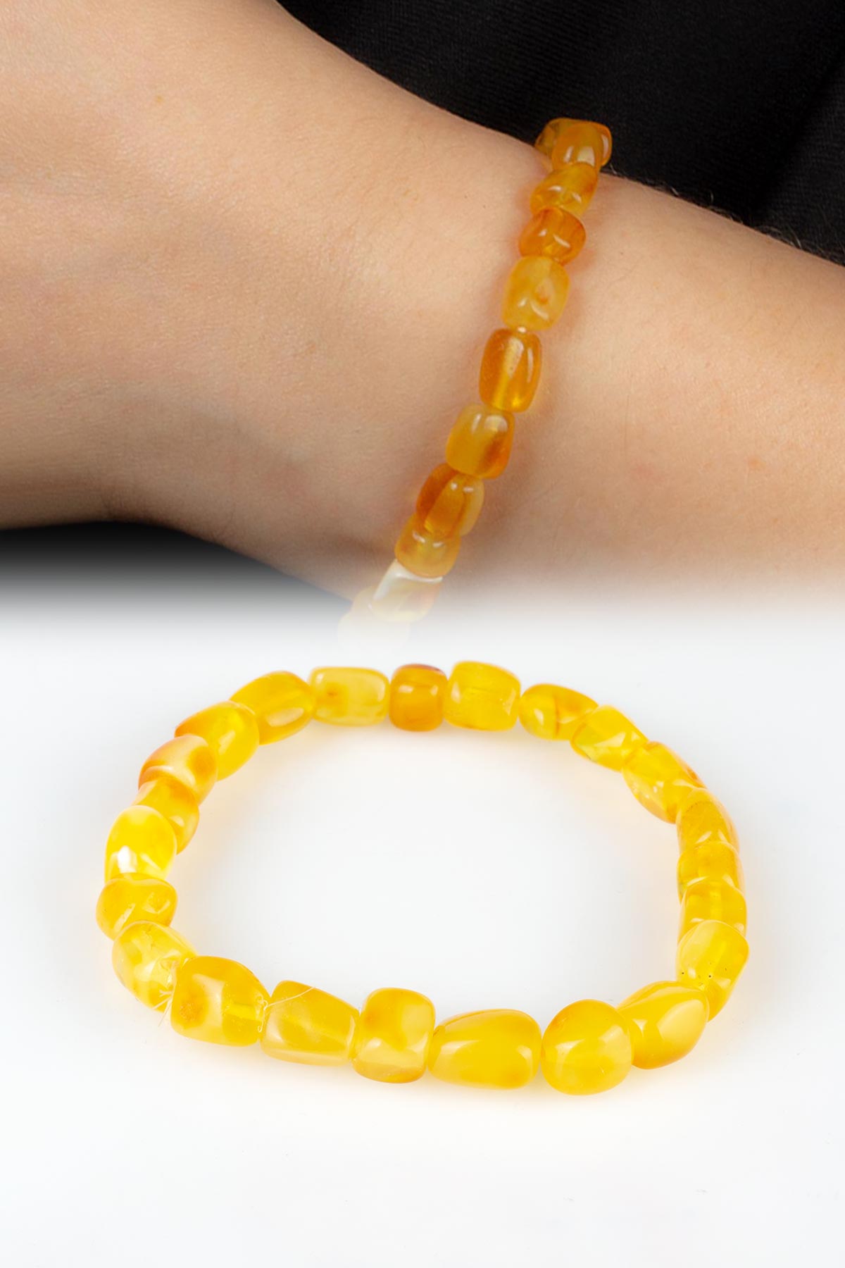 Damla Kehribar Açık Sarı Tımbıl Kesim Unisex Bileklik 5-6gr