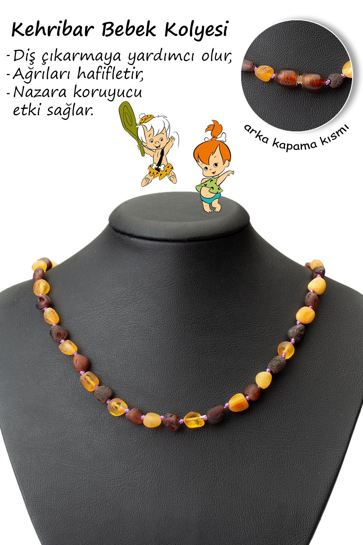 Damla Kehribar Mat Karışık Bebek Kolyesi 3,5-4,7gr