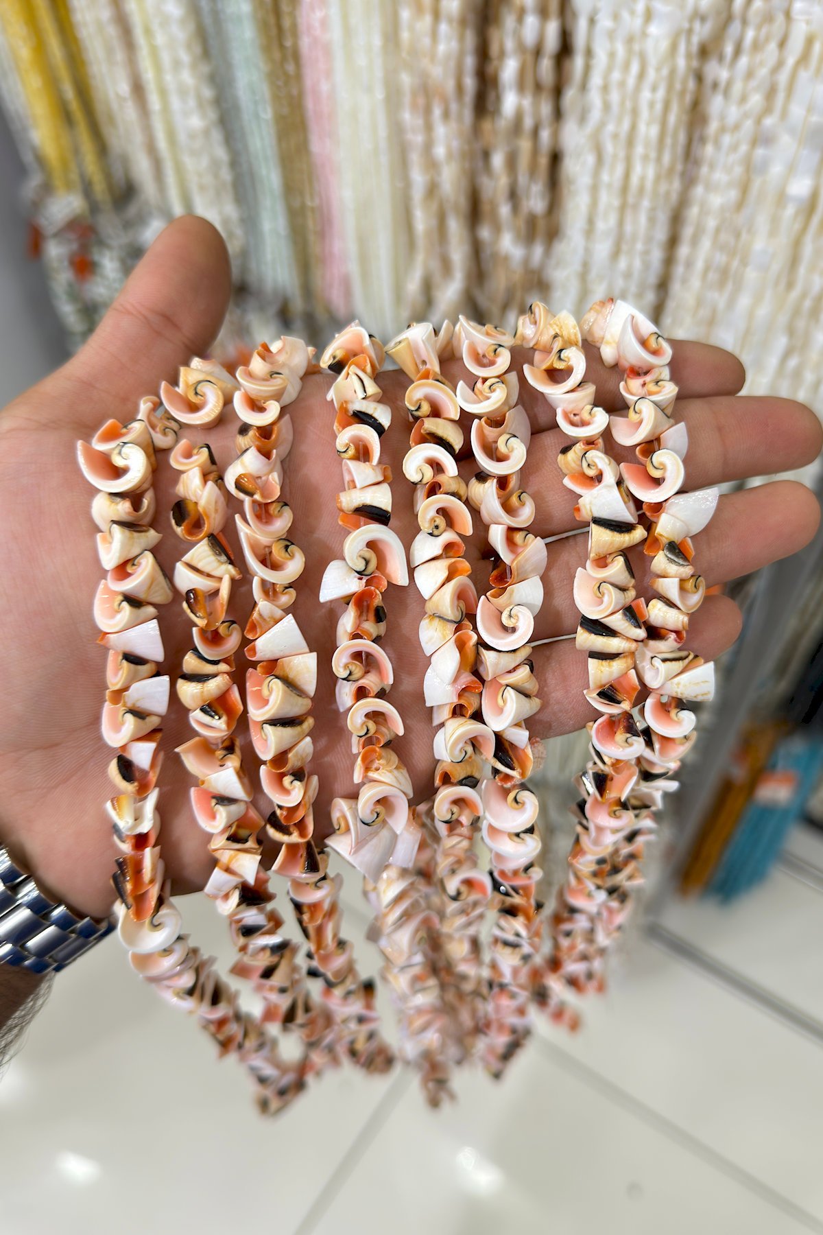Deniz Kabuğu Spiral Kesim Pembe Beyaz Dizi
