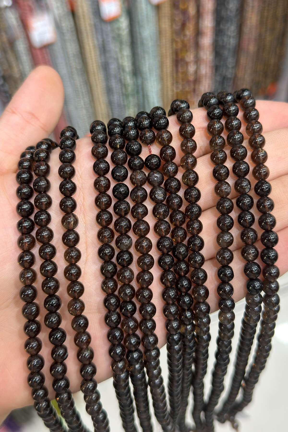 Smoky Quartz Natural Stone Shiny Globe Cut 6mm String Of Beads