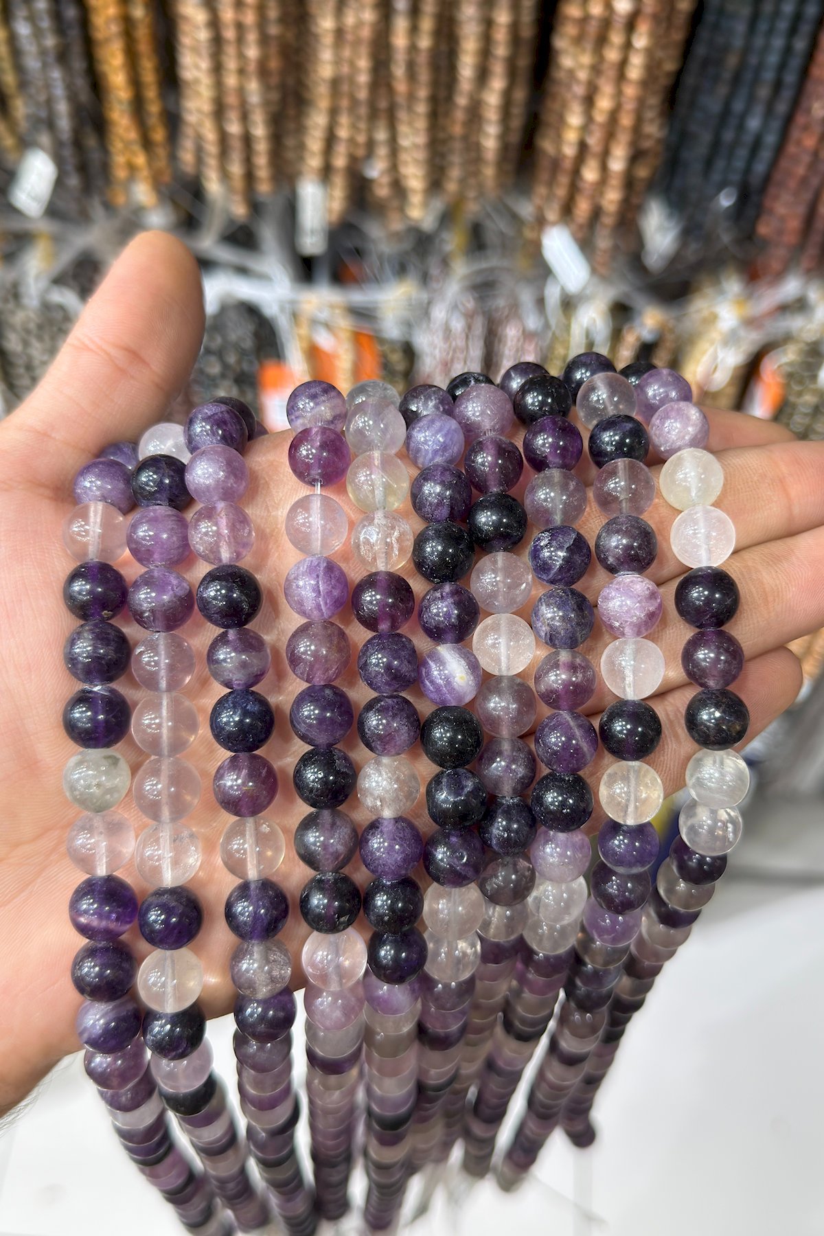 Fluorite Natural Stone Shiny Purple Globe Cut 10mm String Of Beads