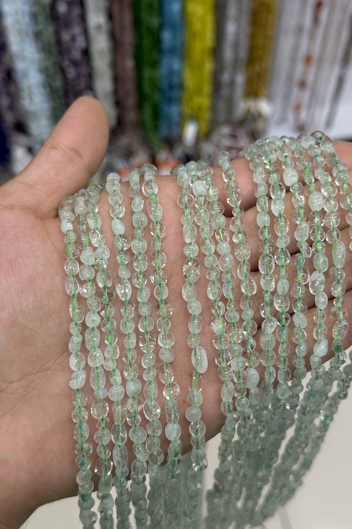 Florit Doğal Taş Parlak Yeşil Tımbıl Kesim 4x6mm Dizi