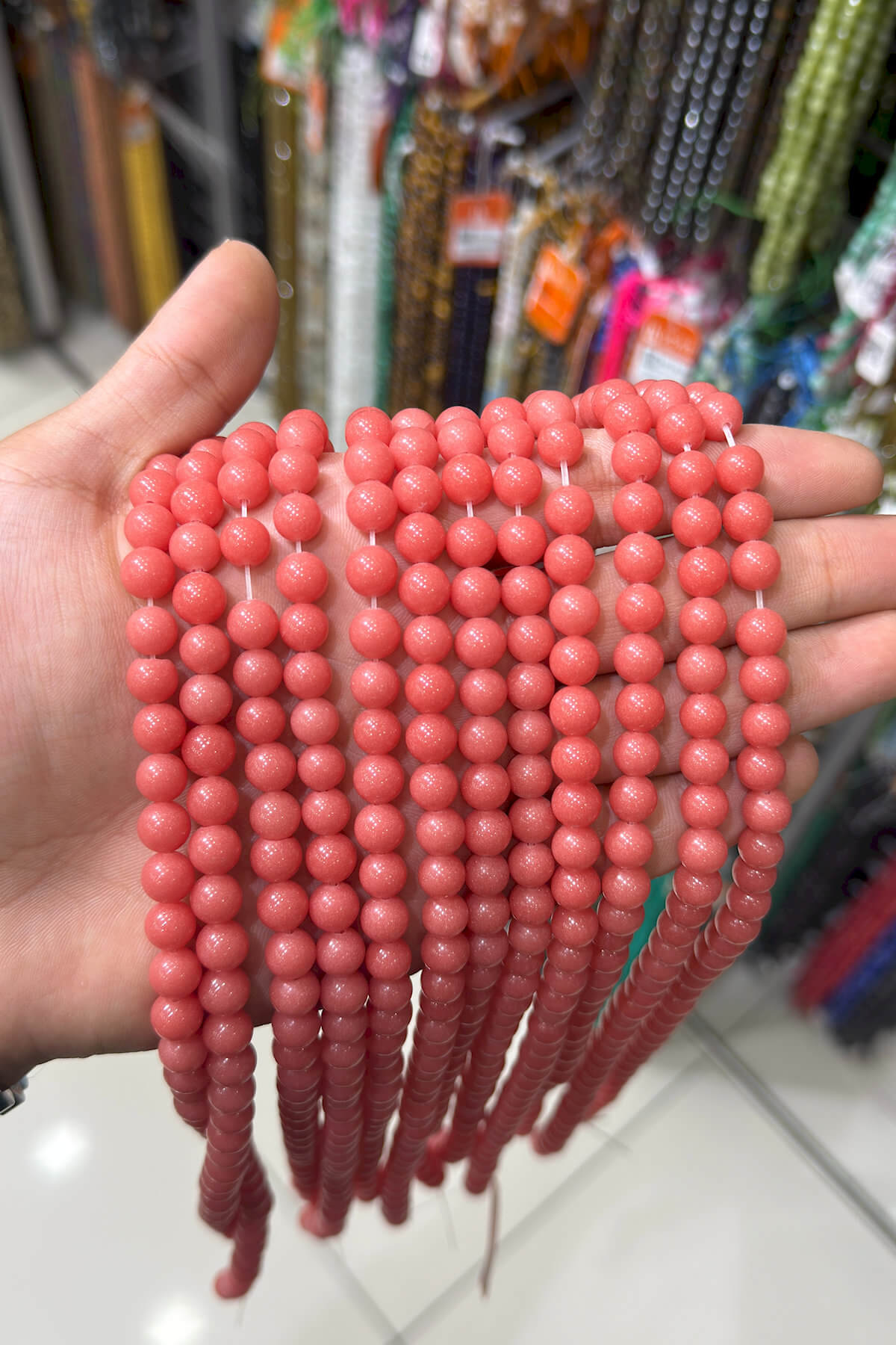 Fosforlu Küre Kesim Parlak Koyu Pembe 8mm Doğal Taş Dizi