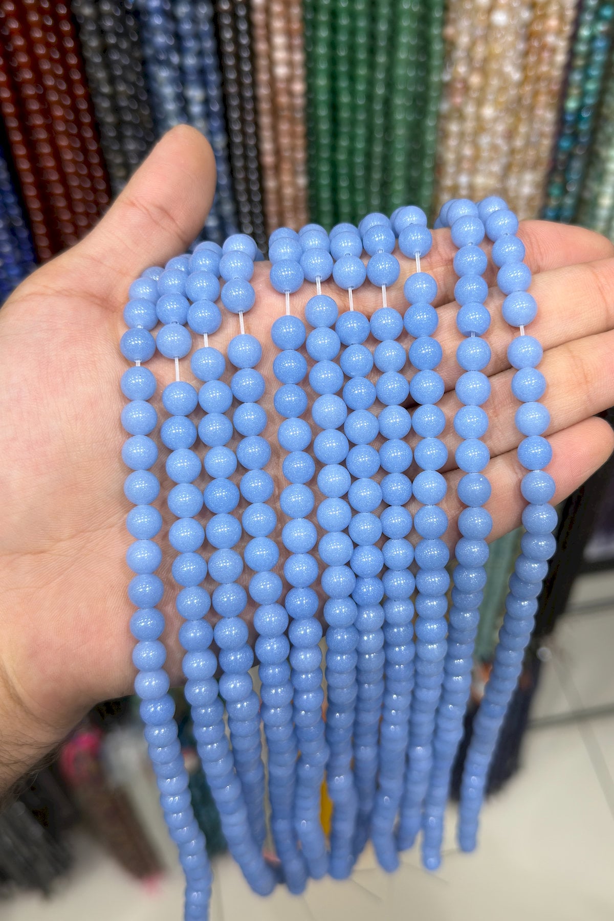 Fosforlu Küre Kesim Parlak Mavi 8mm Doğal Taş Dizi