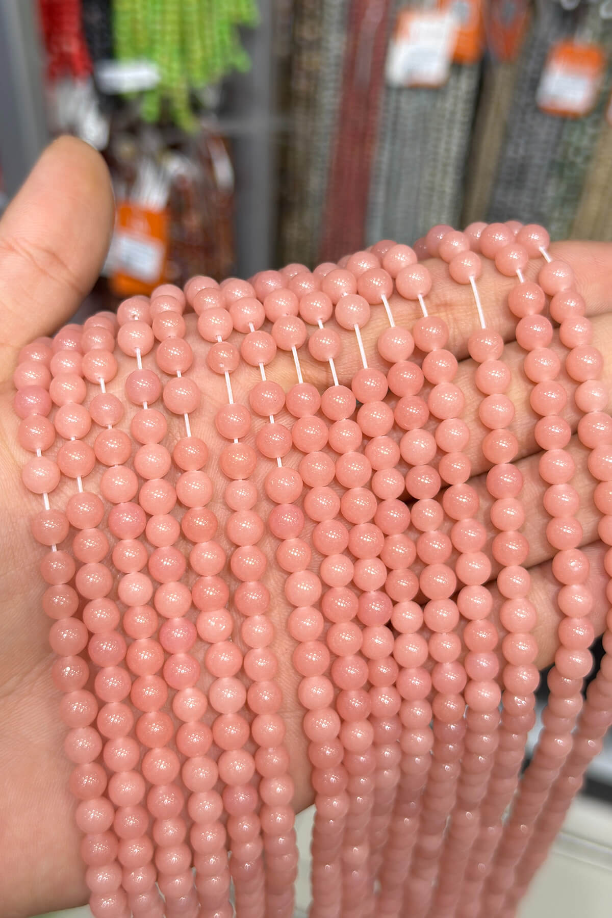 Fosforlu Küre Kesim Parlak Pembe 6mm Doğal Taş Dizi