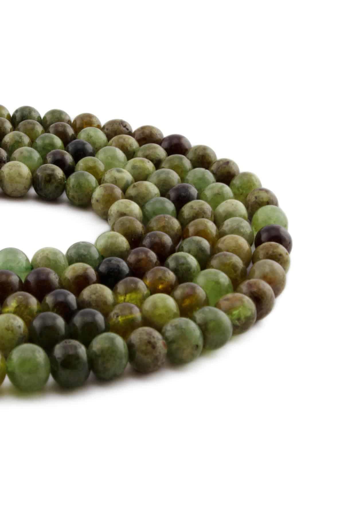 Garnet Natural Stone Shiny Green Globe Cut 8mm String Of Beads