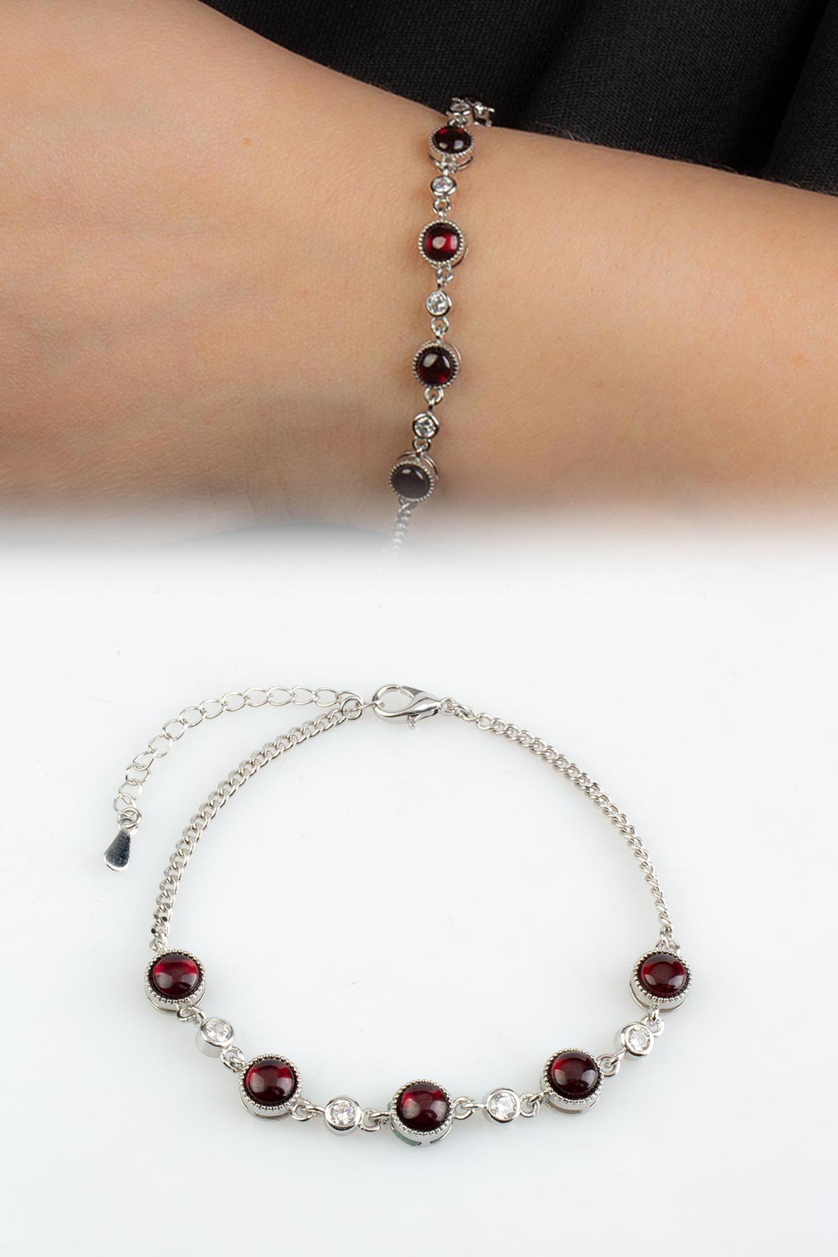 Garnet Doğal Taş Zincir Bileklik