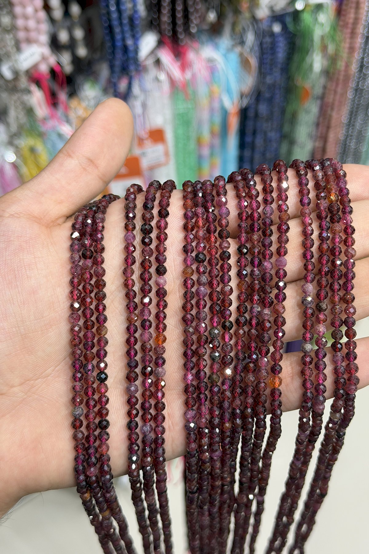 Garnet Natural Stone Shiny Globe Crystal Cut 4mm String Of Beads