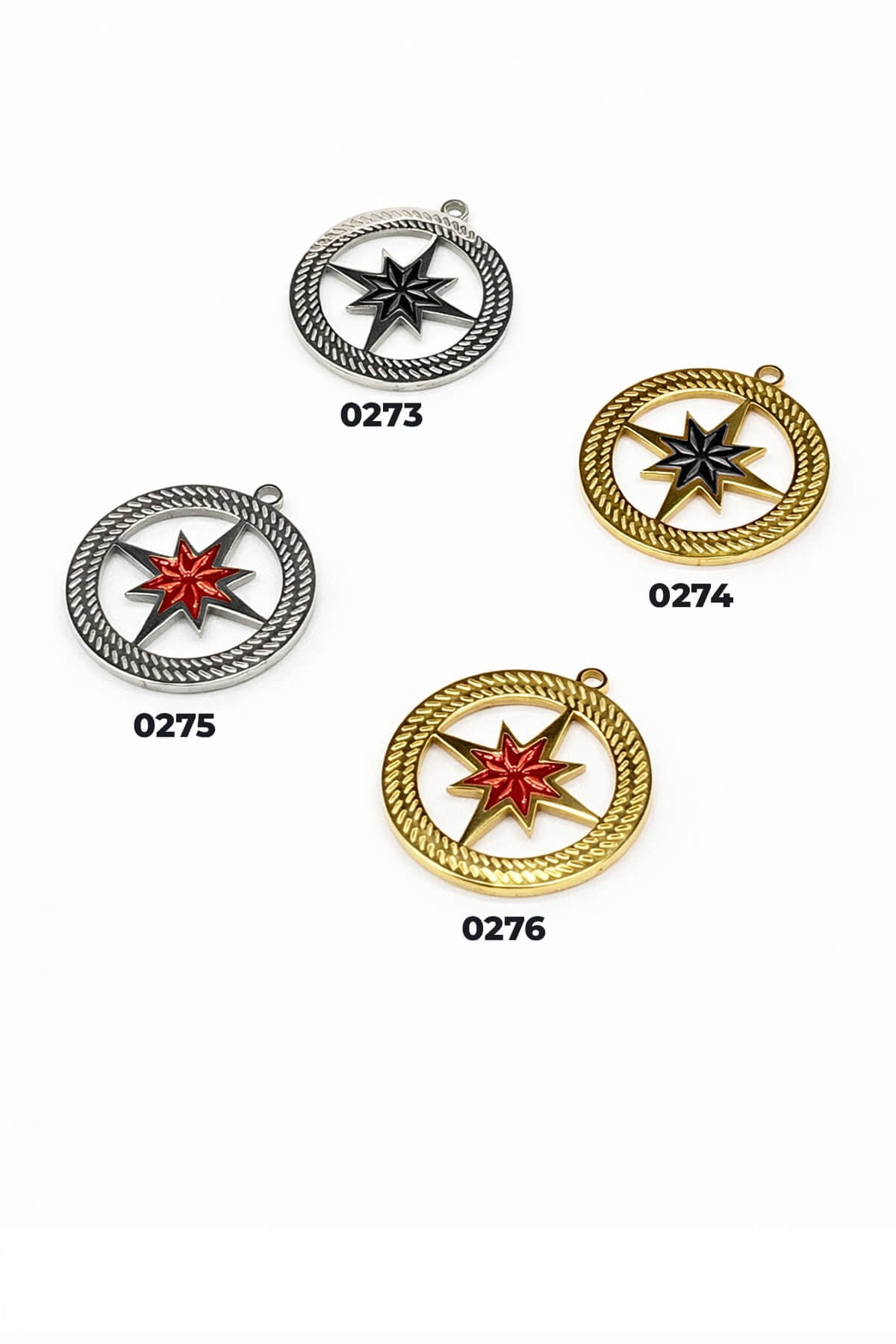 Gold - Gümüş Pusula Kesim Çelik Kolye Ucu