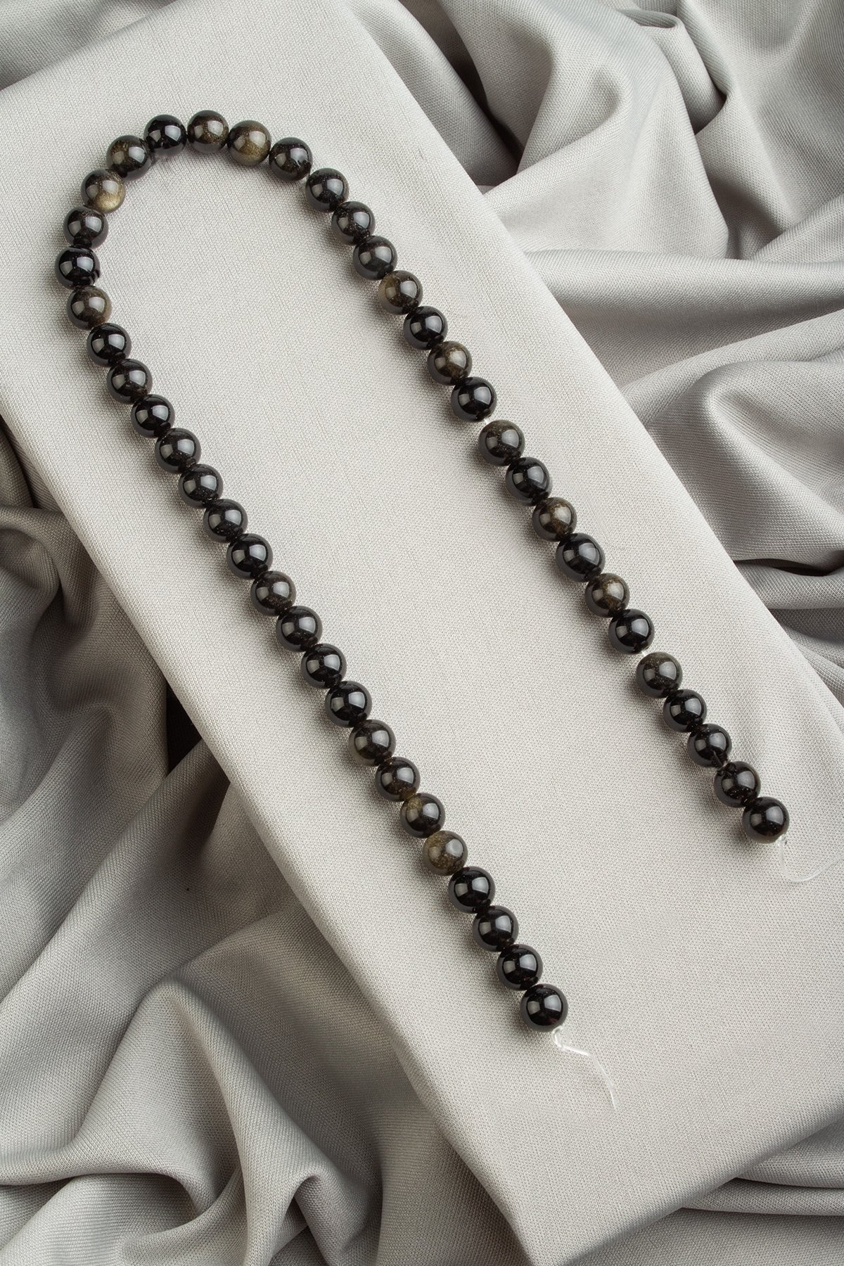 Gold Obsidyen Doğal Taş Parlak Siyah Küre Kesim 8mm Dizi [AA]