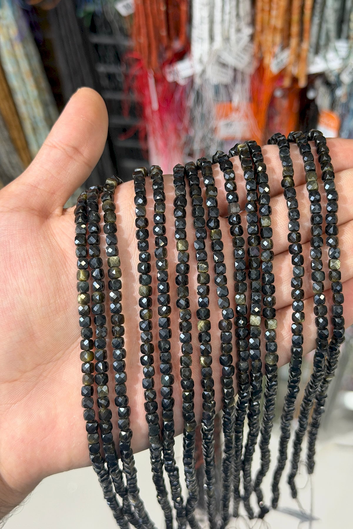 Gold Obsidyen Doğal Taş Küp Kesim 5mm Dizi