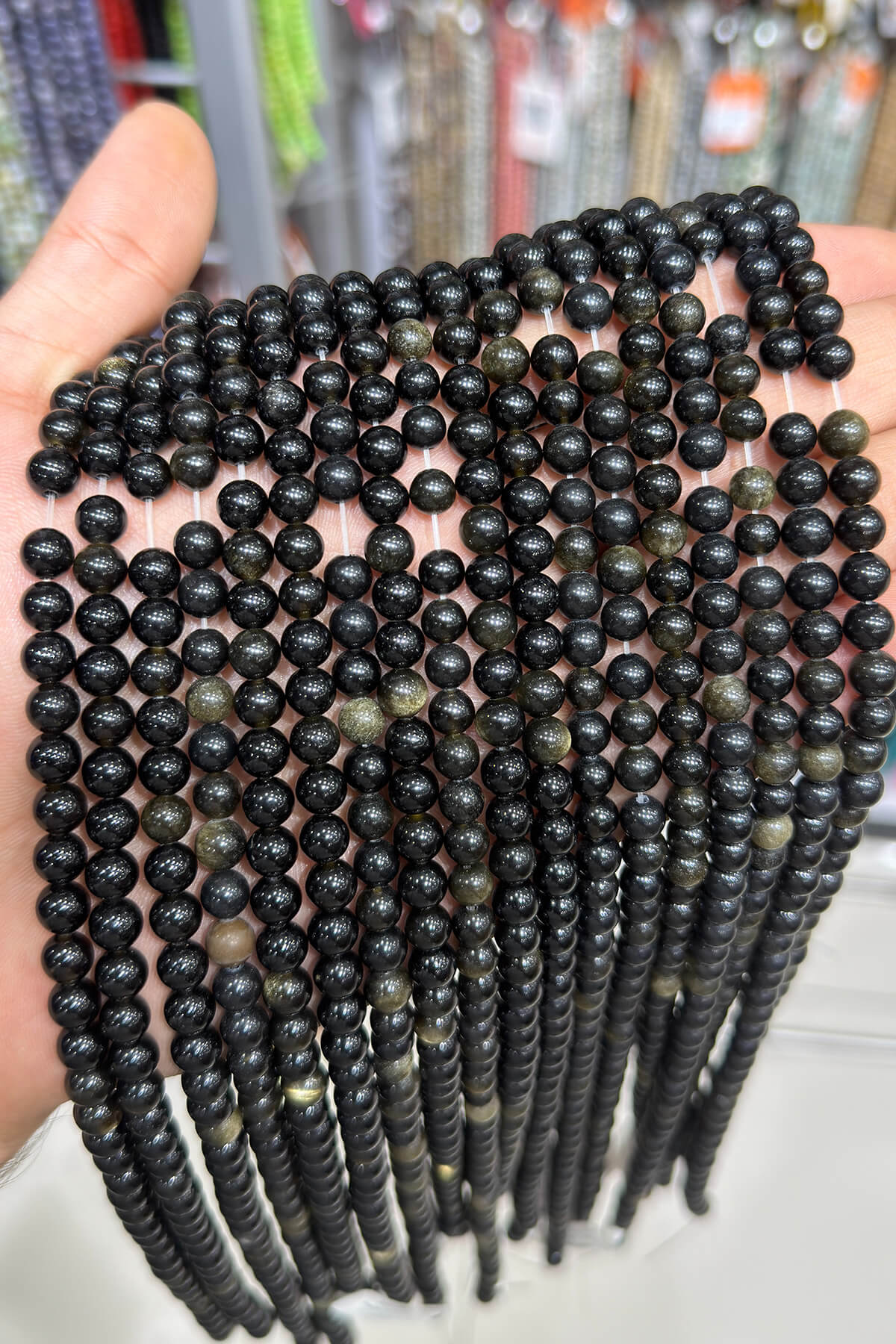 Gold Obsidian Natural Stone Shiny Globe Cut 6mm String Of Beads