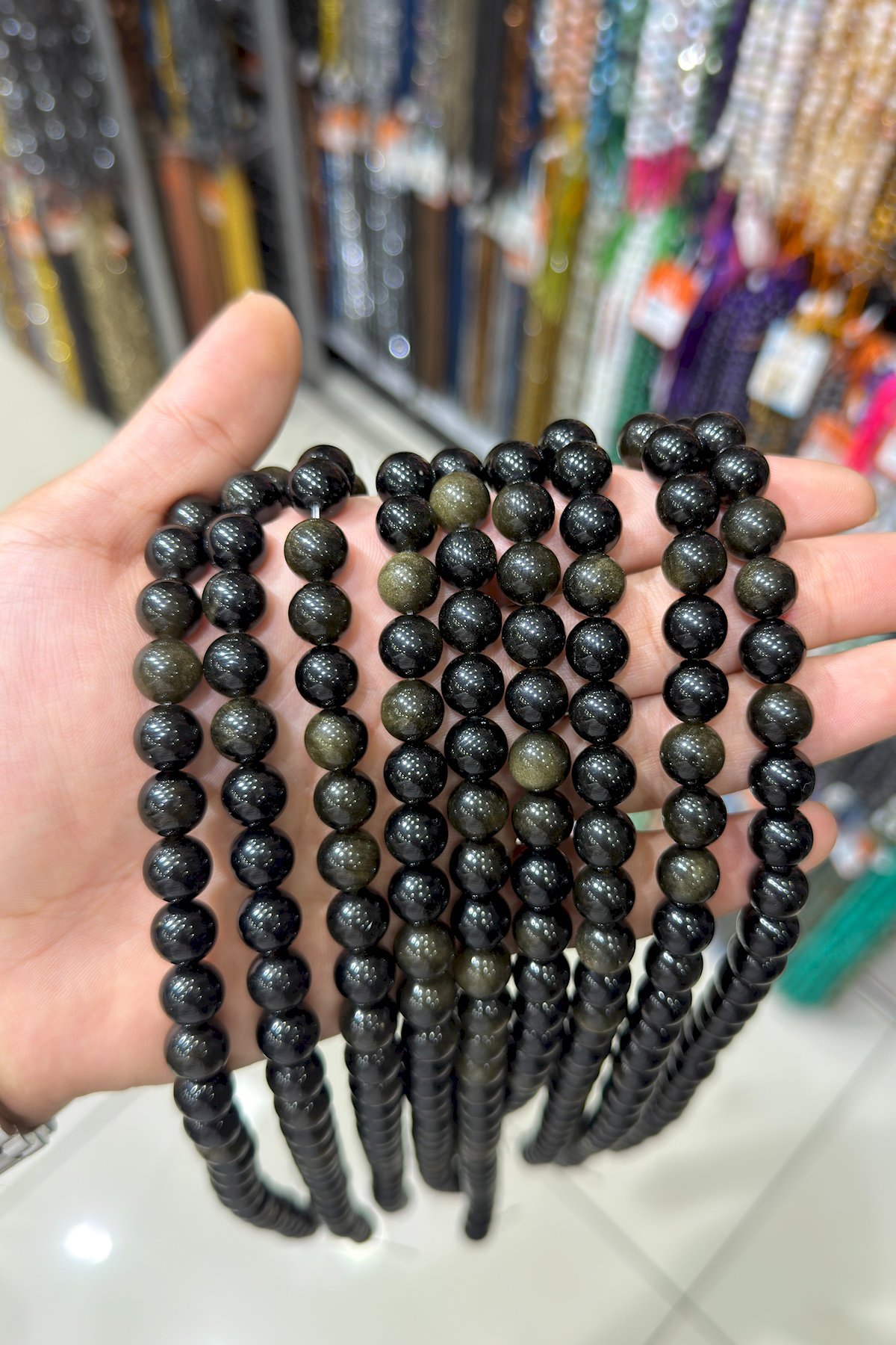 Gold Obsidyen Taşı Küre Kesim Parlak Gold 10mm Doğal Taş Dizi [AA]