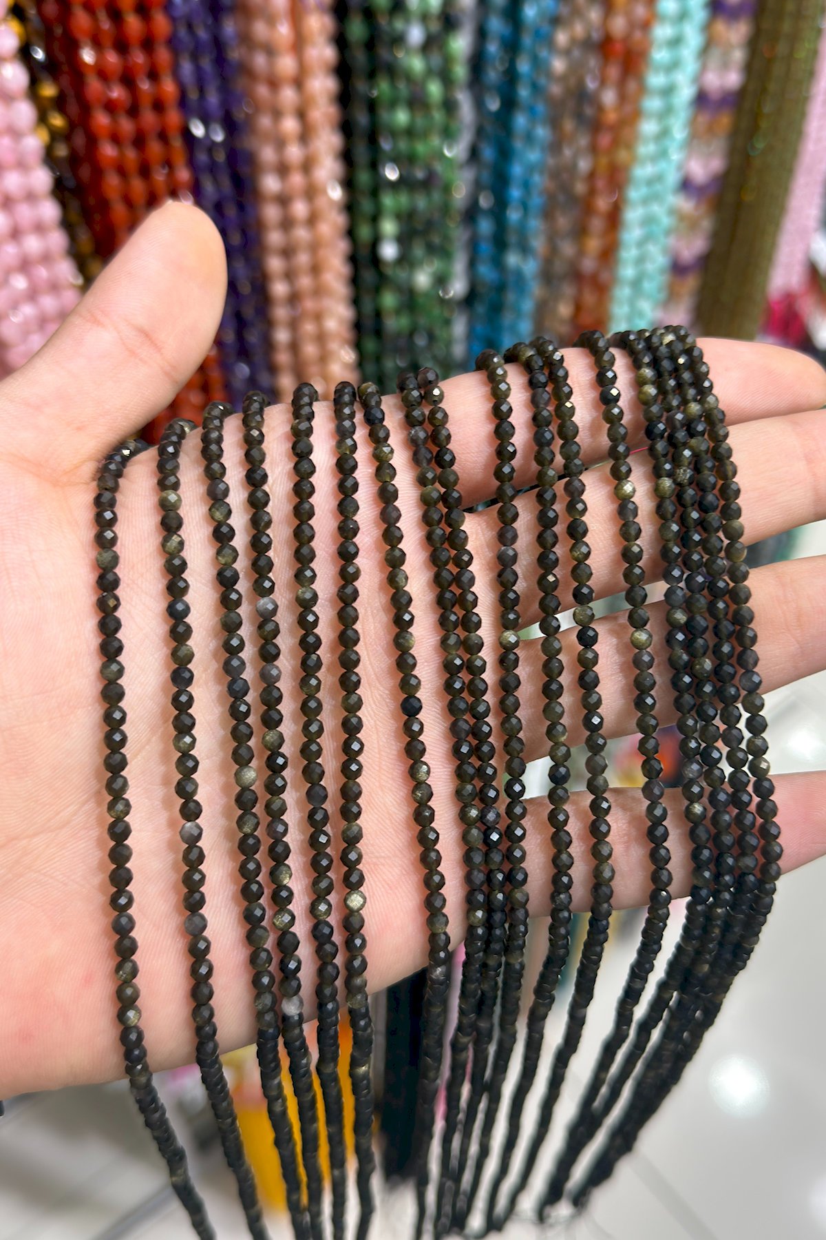 Gold Obsidyen Taşı Küre Kristal Kesim Parlak Gold 3mm Doğal Taş Dizi [AA]