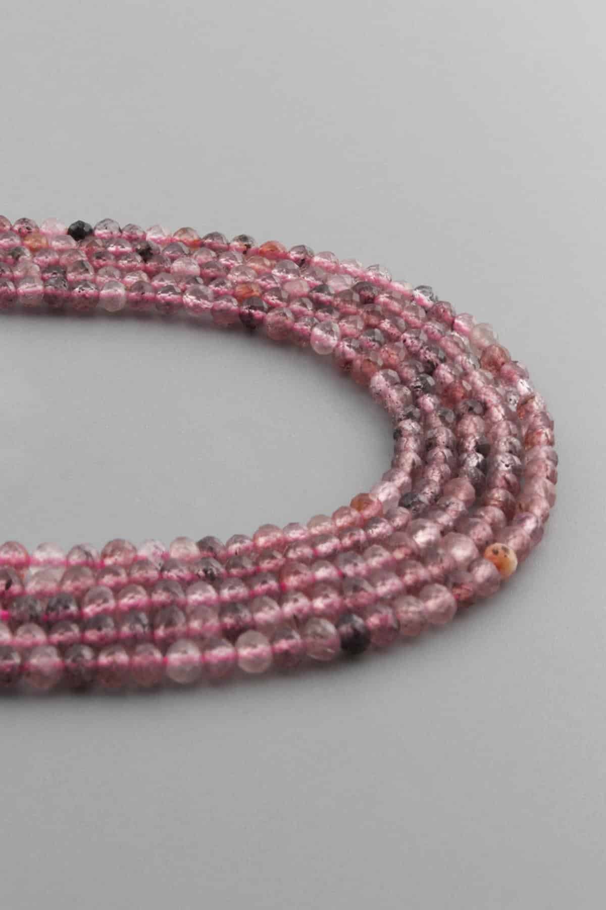 Rose Quartz Natural Stone Shiny Globe Crystal Cut 3mm String Of Beads