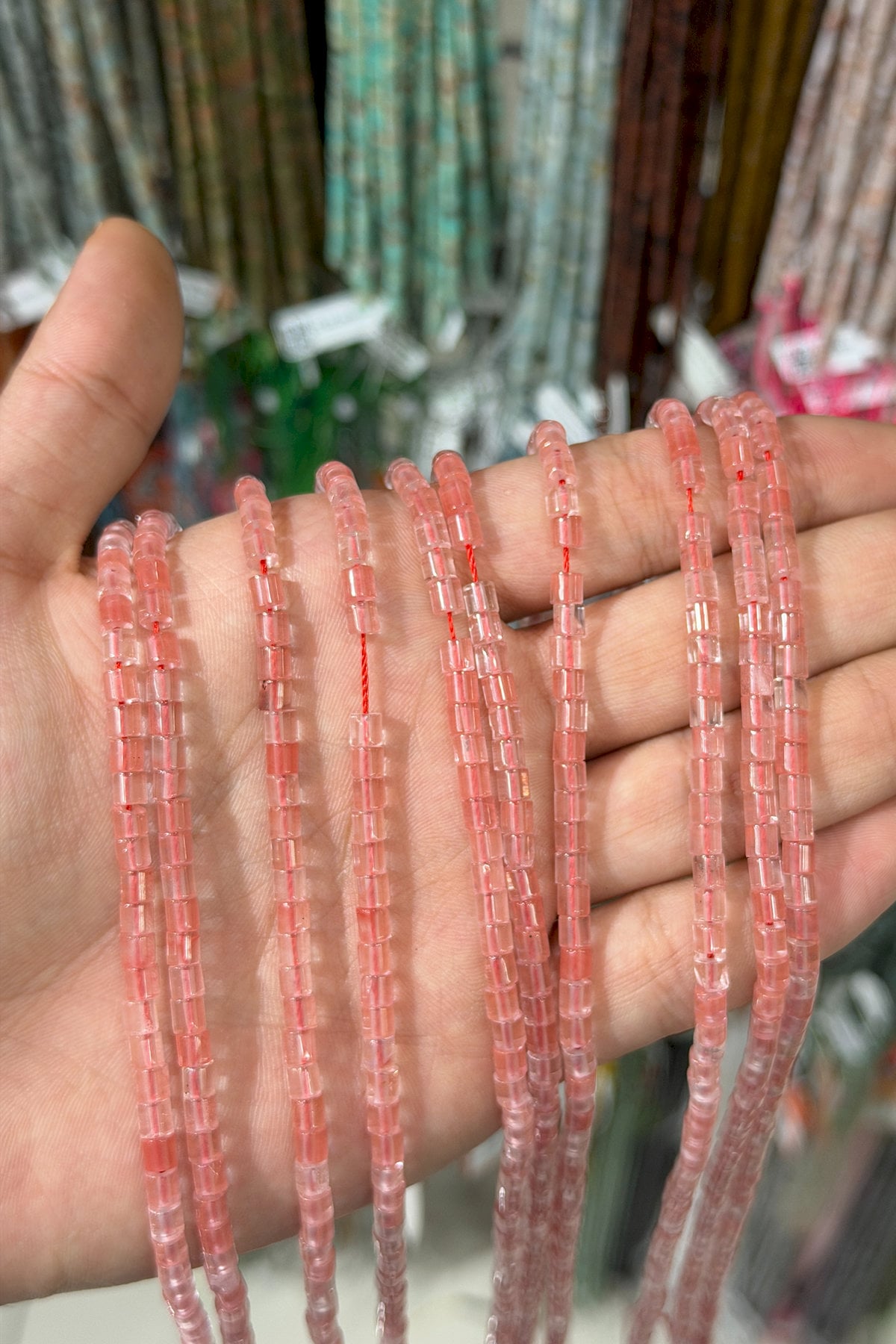 Rose Quartz Natural Stone Shiny Cylinder Cut 4x4mm String Of Beads