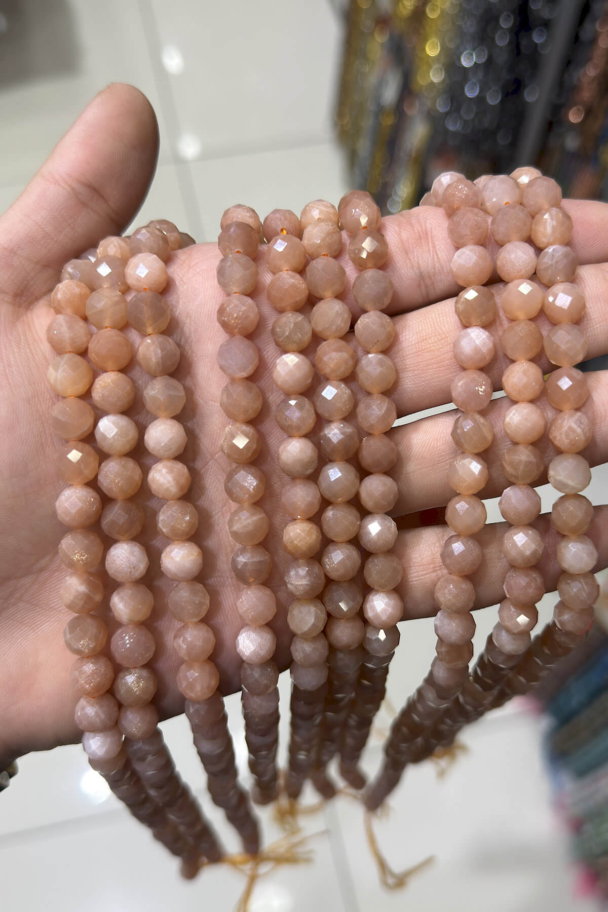 Güneş Taşı Faset Küre Kesim Parlak 8mm Doğal Taş Dizi