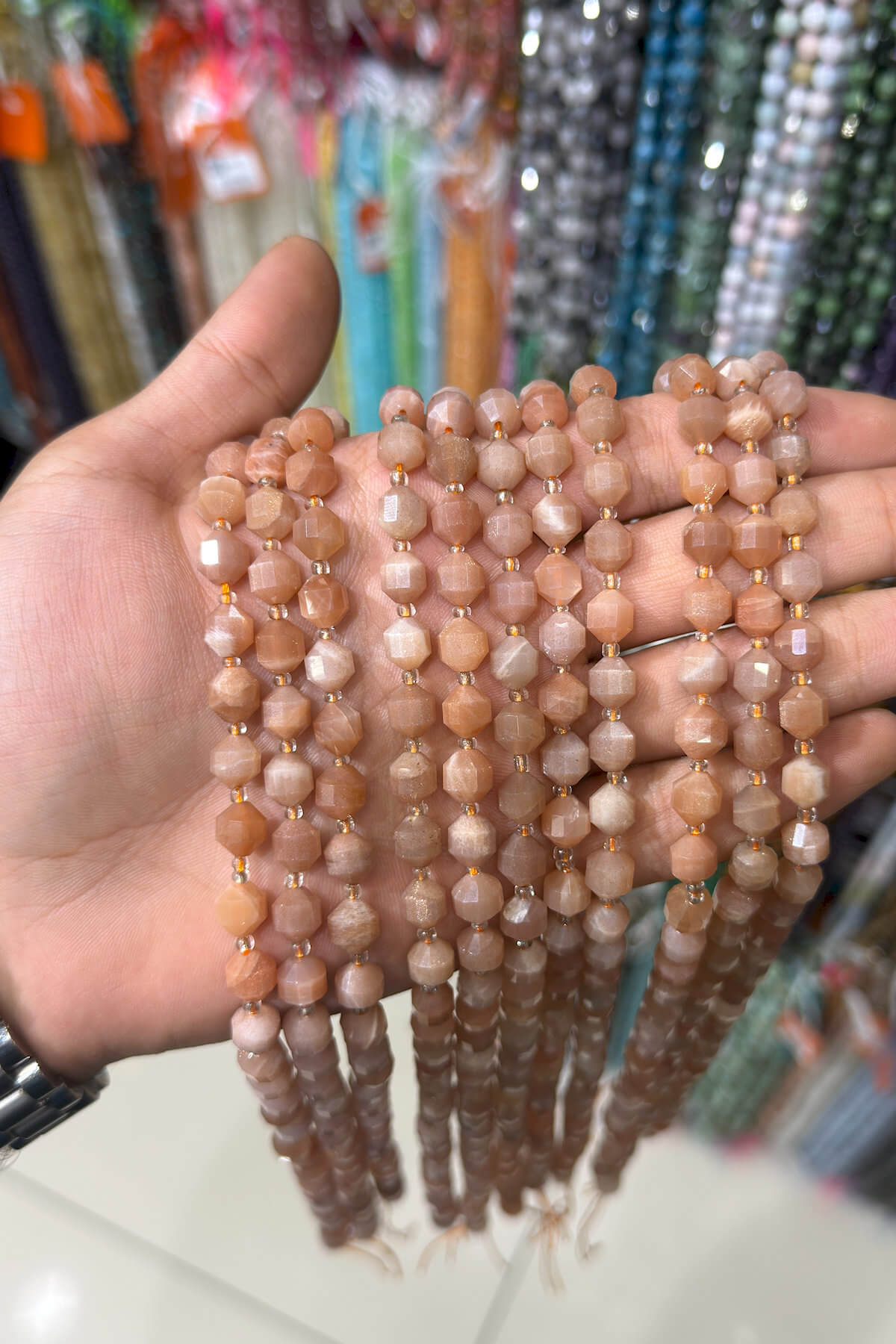 Güneş Taşı Hegzagonal Kesim Parlak 8mm Doğal Taş Dizi