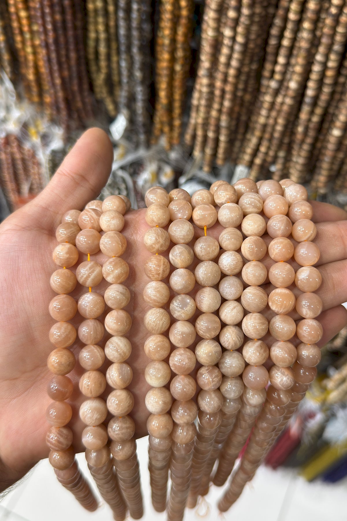 Güneş Taşı Küre Kesim Parlak 10mm Doğal Taş Dizi [AA]