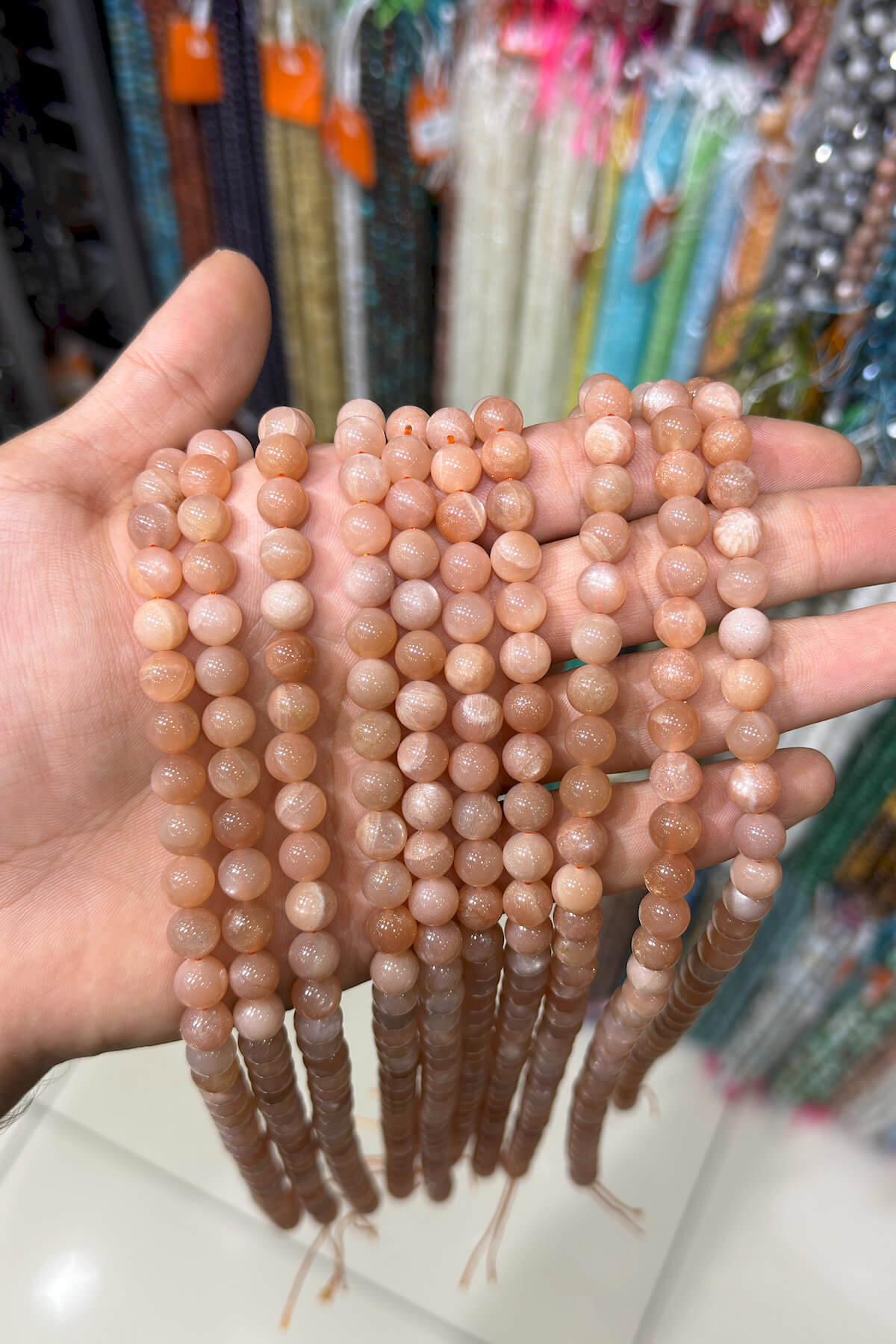 Güneş Taşı Küre Kesim Parlak Açık Turuncu 8mm Doğal Taş Dizi [AA]
