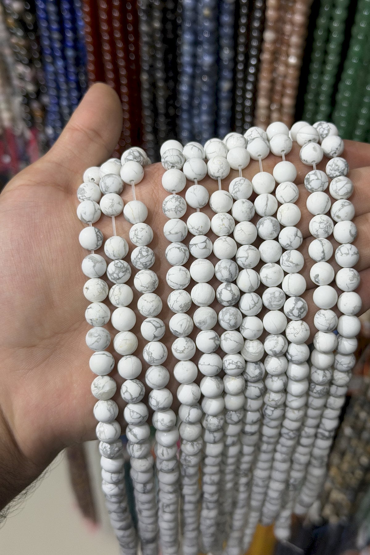 Havlit Taşı Küre Kesim Mat Beyaz 8mm Doğal Taş Dizi [AA]