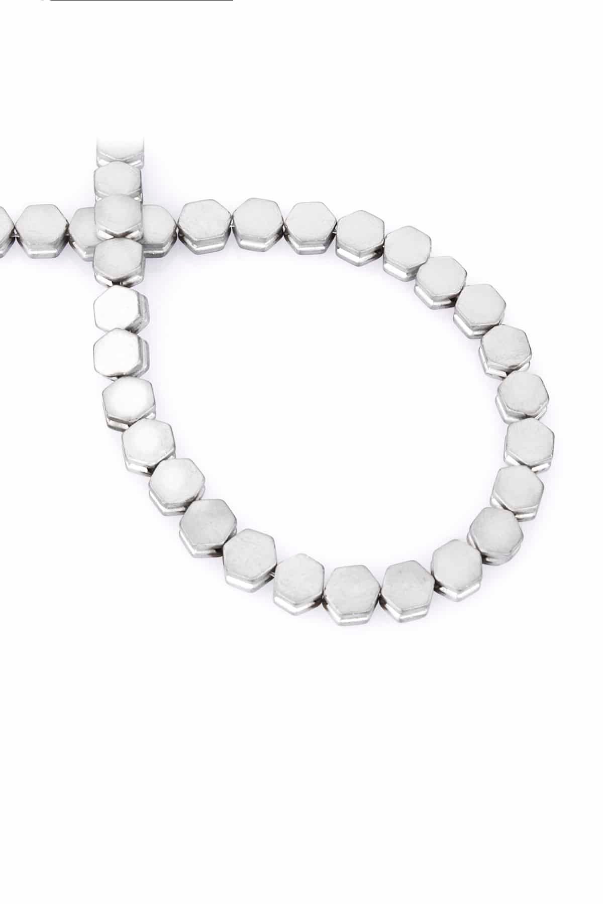 Hematit Taşı Altıgen Kanallı Kesim Mat Açık Gri 7x4mm Doğal Taş Dizi