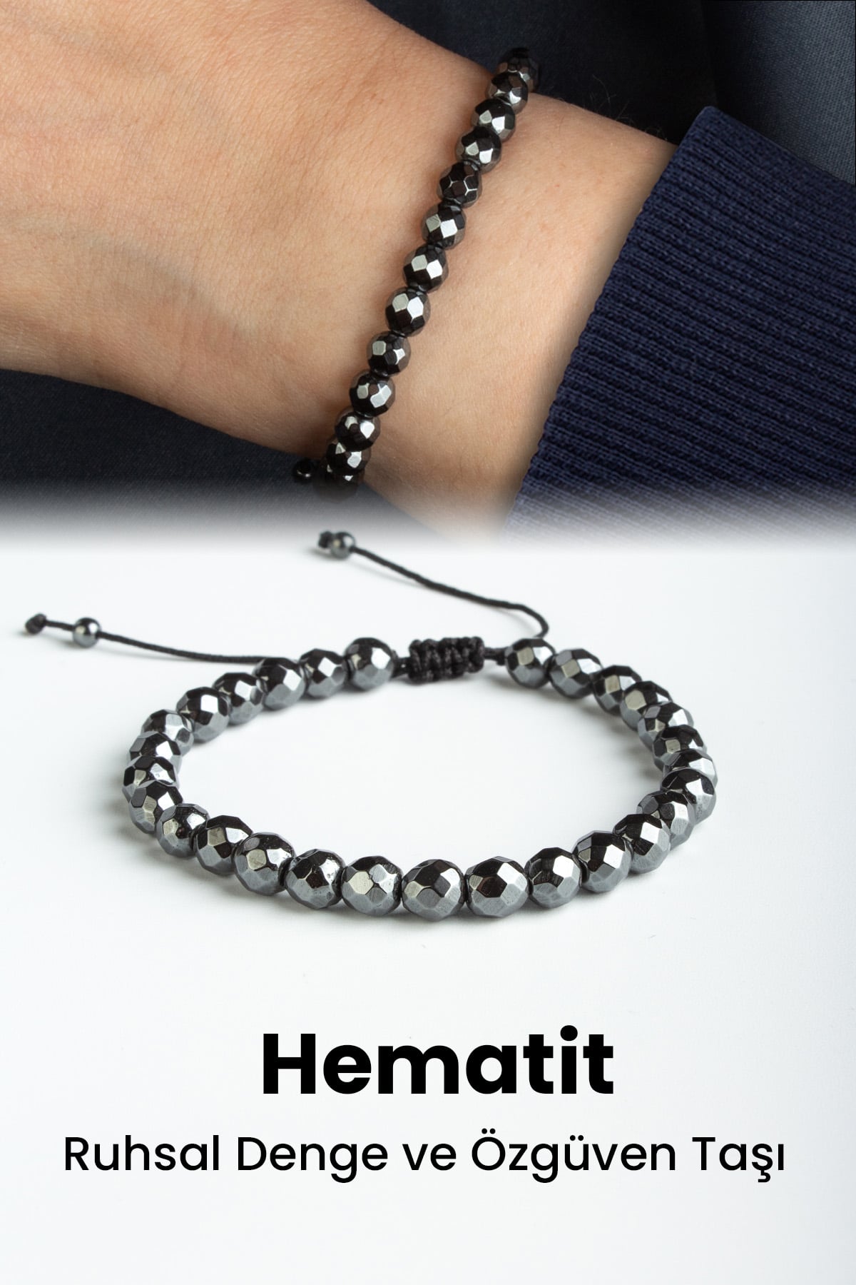 Hematit Doğal Taş Füme Faset Küre Kesim 6mm Makrome Bileklik