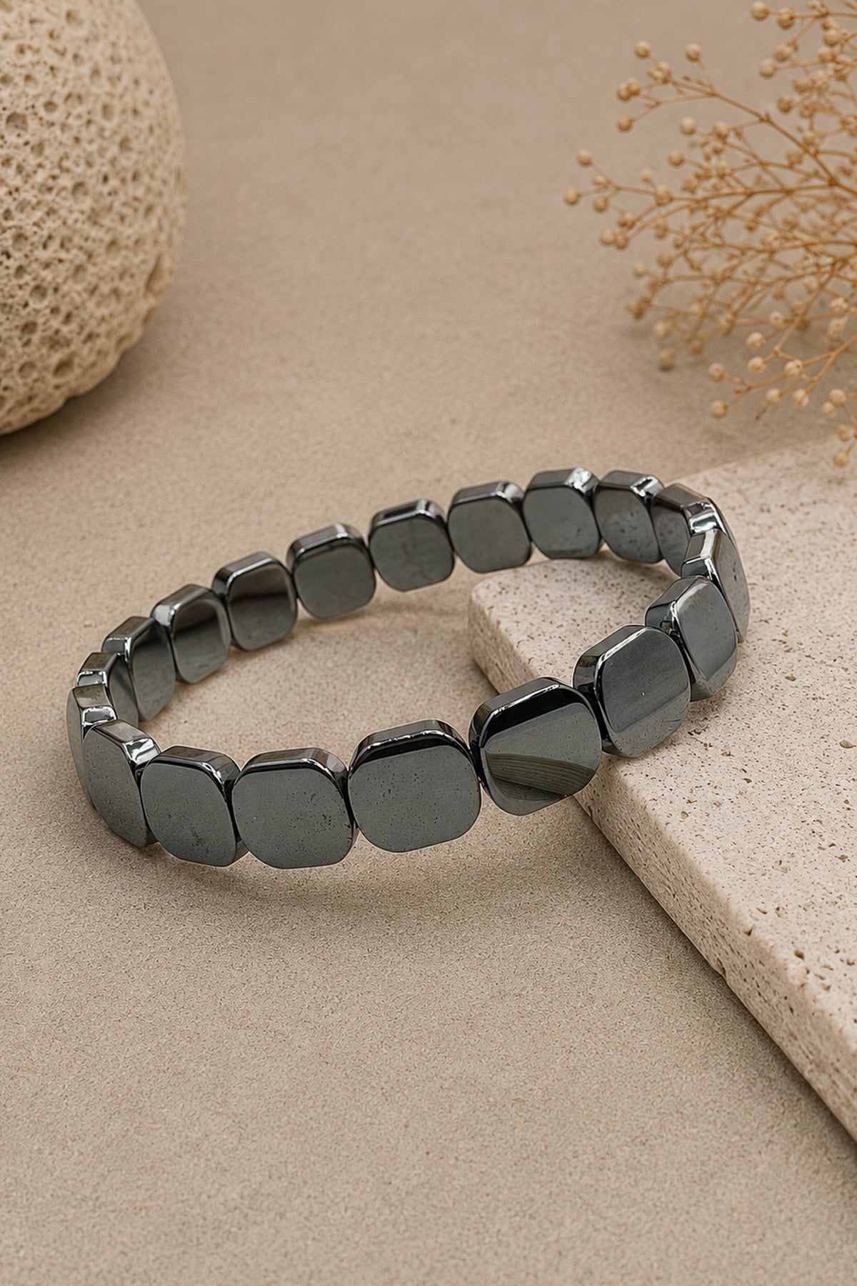 Hematit Doğal Taş Füme Yassı Kare Kesim 10X10 mm Rolex Bileklik