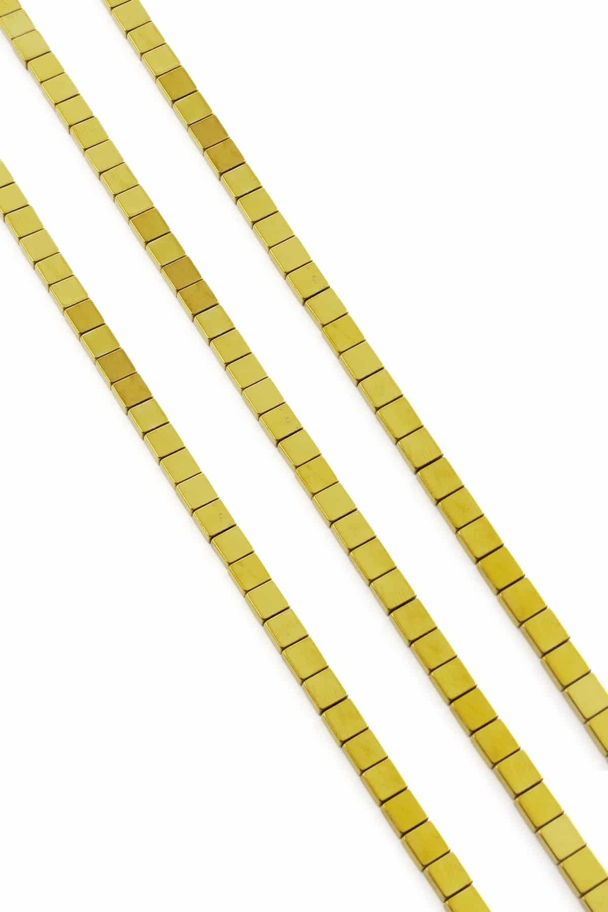 Hematite Natural Stone Gold Flat Square Cut Double Hole 4x4mm String Of Beads