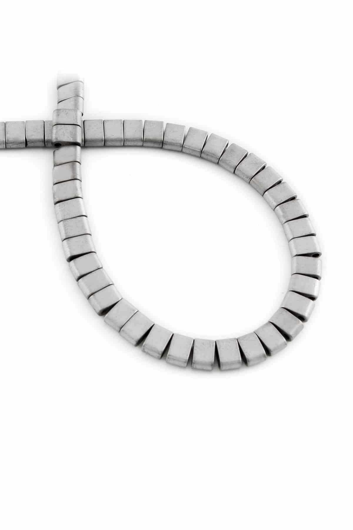 Hematite Natural Stone Matte Light Grey Double Hole 6x4mm String Of Beads