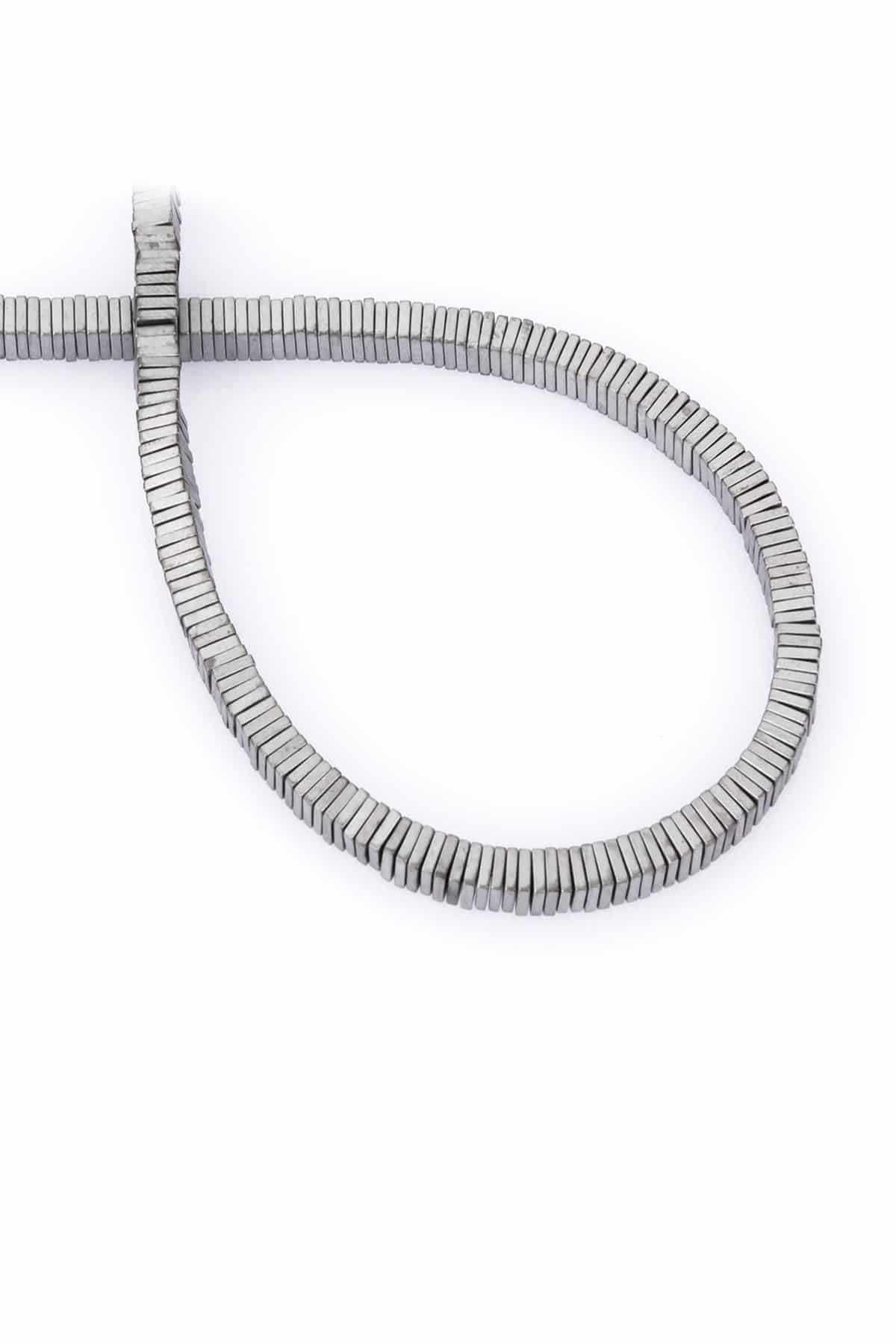 Hematite Natural Stone Matte Light Grey Square Dore Cut 4x1mm String Of Beads