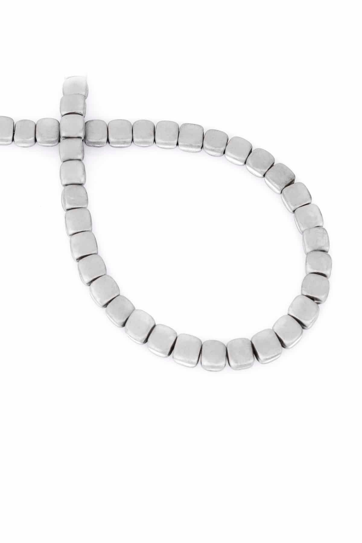 Hematit Taşı Yassı Kare Kanallı Kesim Mat Açık Gri 6x6mm Doğal Taş Dizi