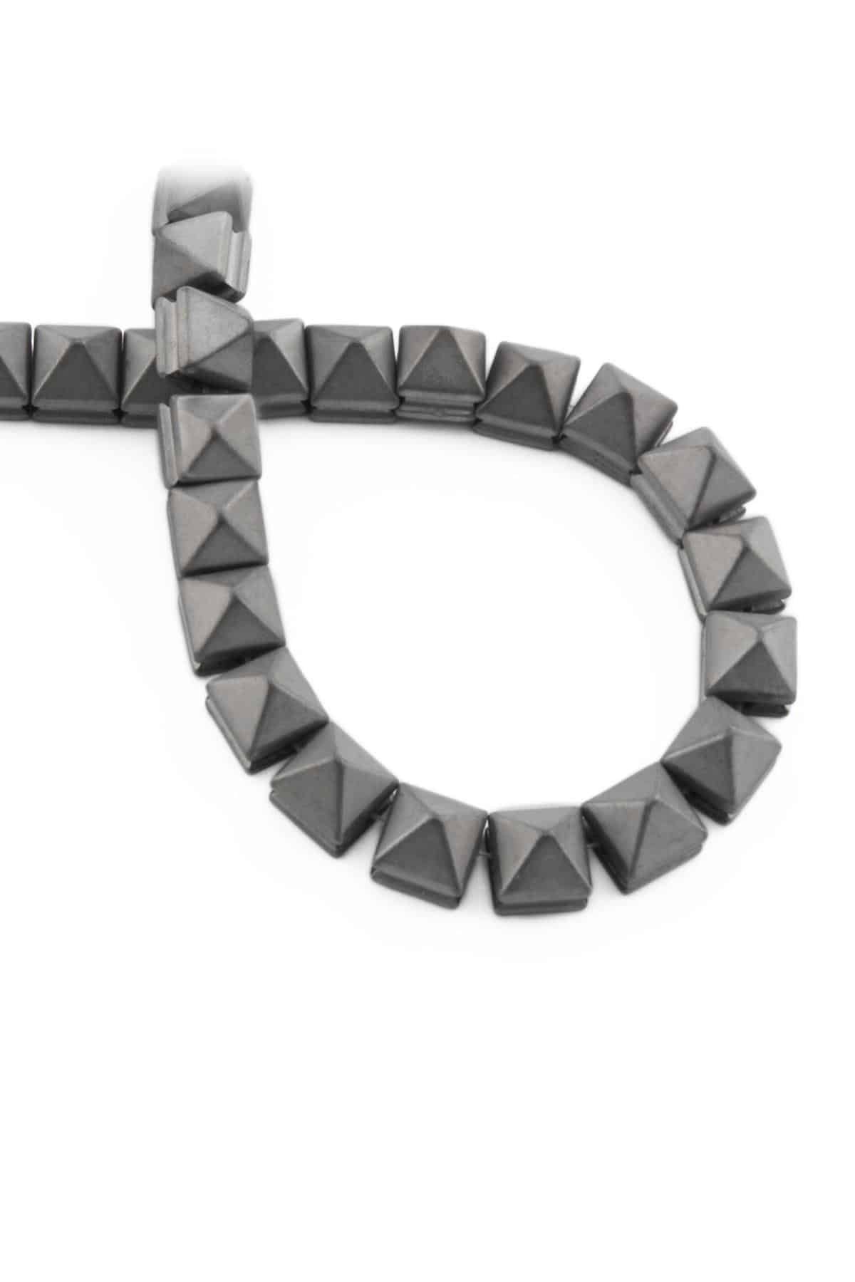 Hematite Natural Stone Matte Light Grey Pyramid Cut 8x8x8mm String Of Beads