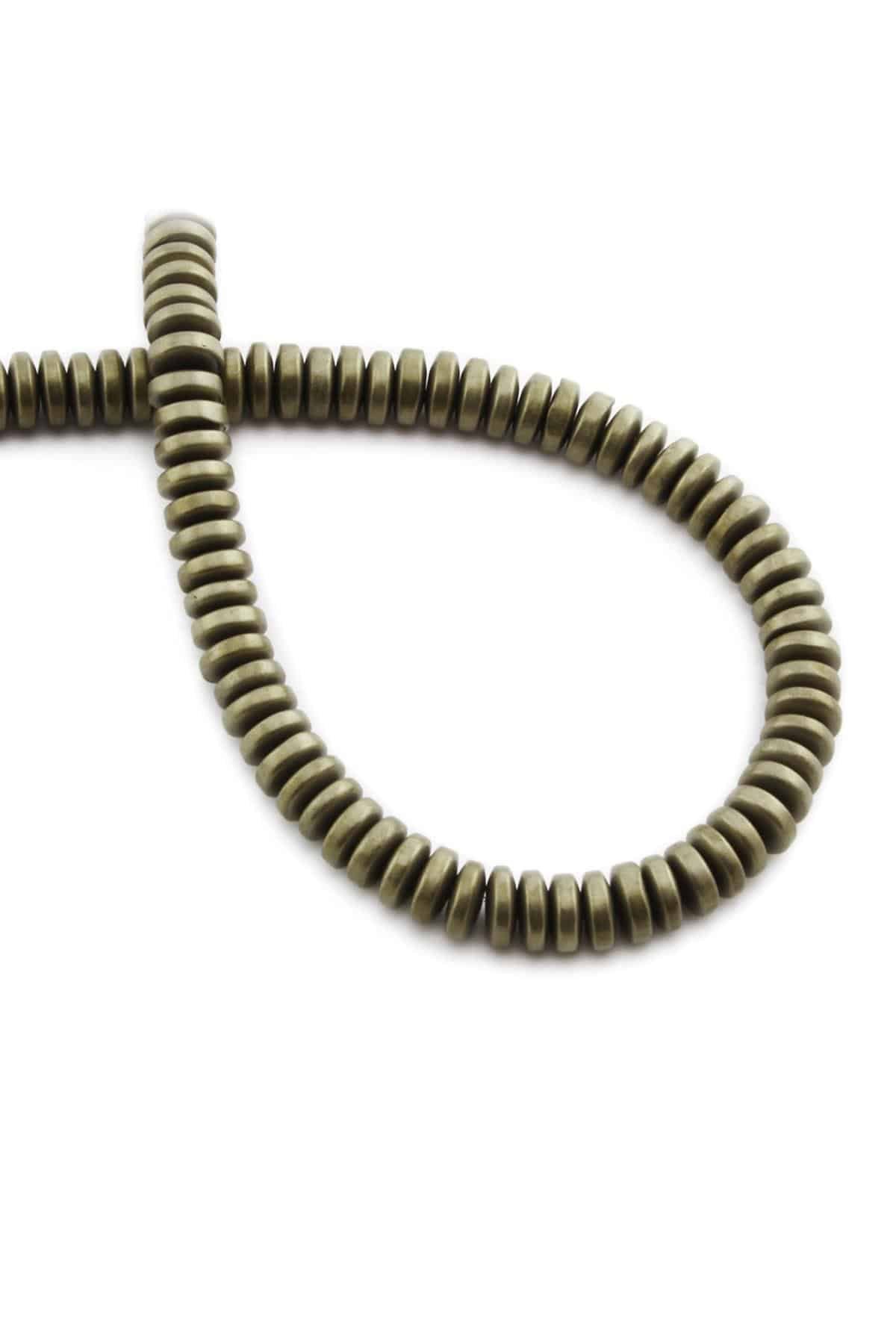 Hematite Natural Stone Matte Antique Yellow Washer Cut 6x2mm String Of Beads