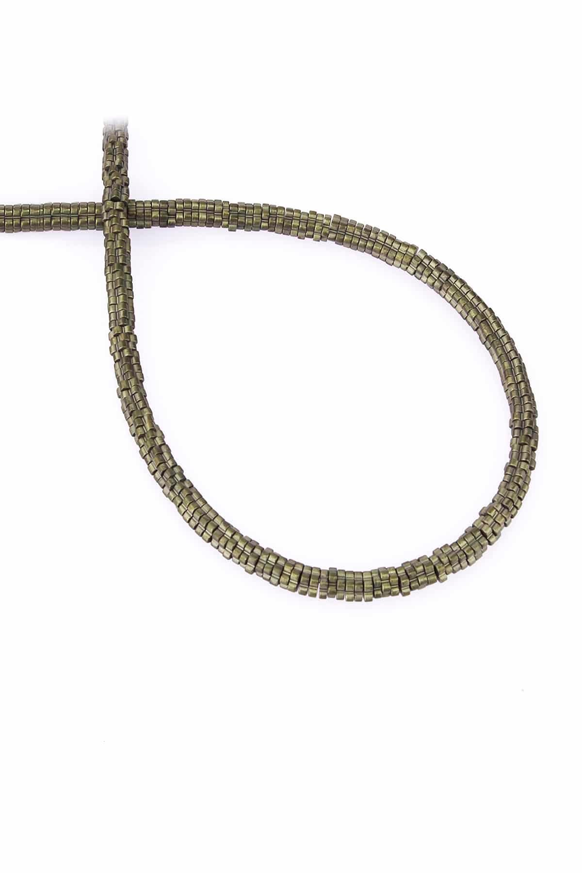 Hematite Natural Stone Matte Antique Yellow Washer Cut 4x1mm String Of Beads