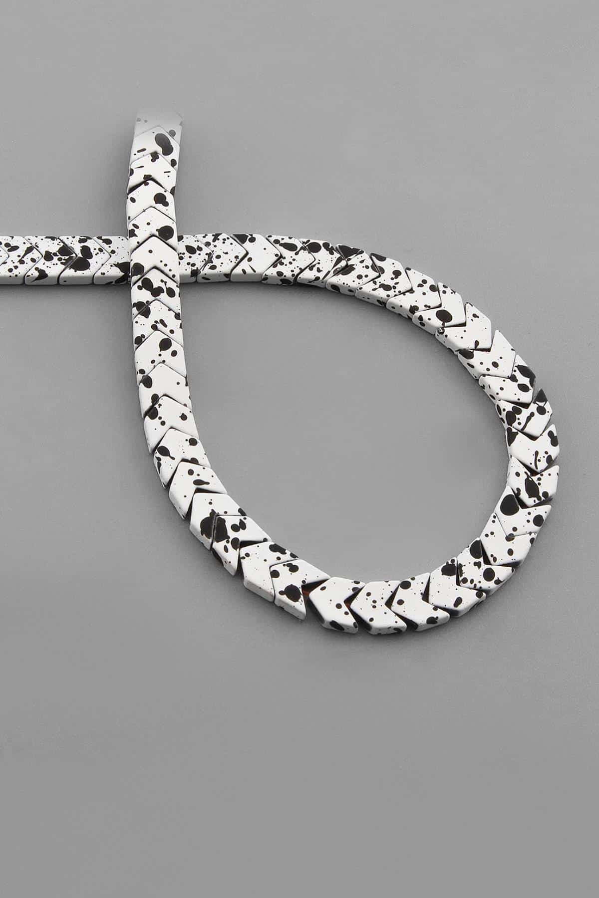 Hematite Natural Stone Matte Mottled White Sergeant Cut 6x3mm String Of Beads