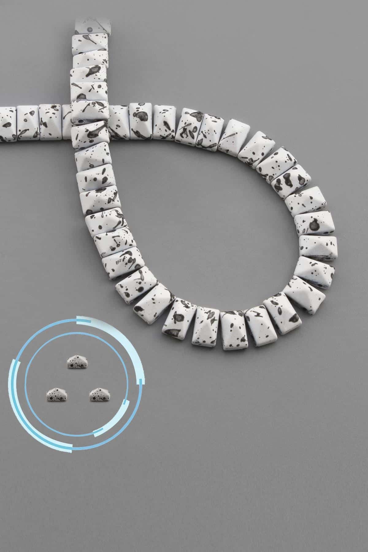 Hematite Natural Stone Matte Mottled White Pyramid Cut Double Hole 8x5mm String Of Beads