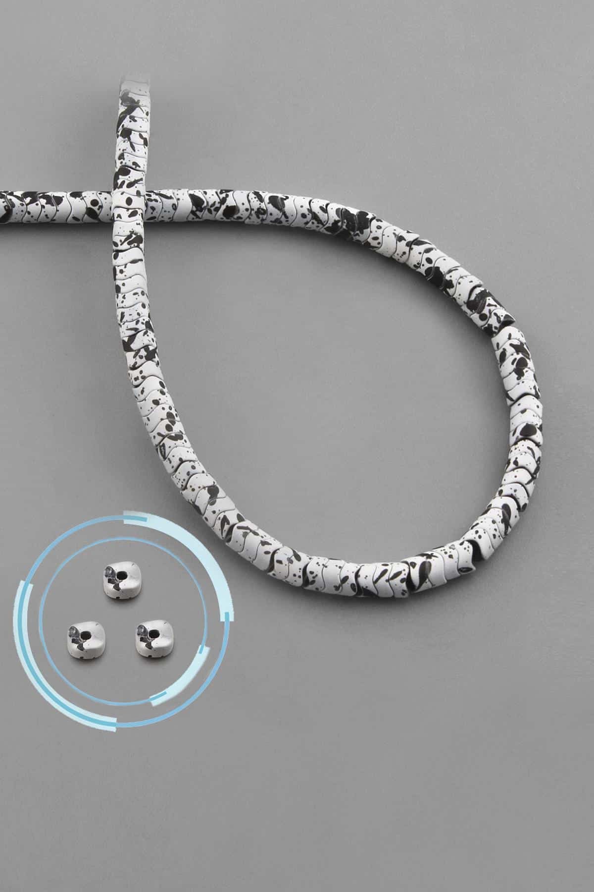 Hematite Natural Stone Matte Mottled White Washer Cut 4x2mm String Of Beads