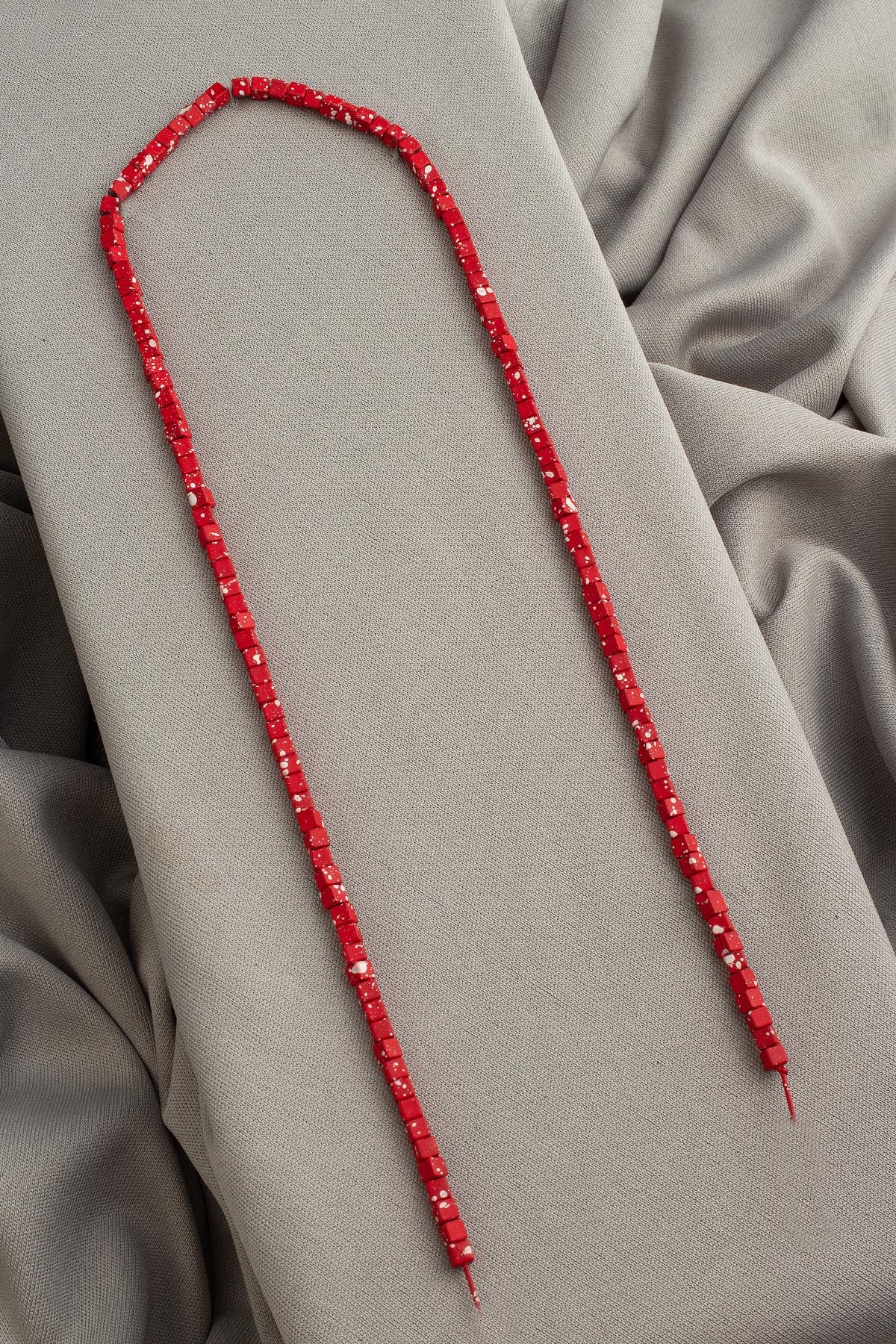 Hematite Natural Stone Matte Mottled Red 3x3mm String Of Beads