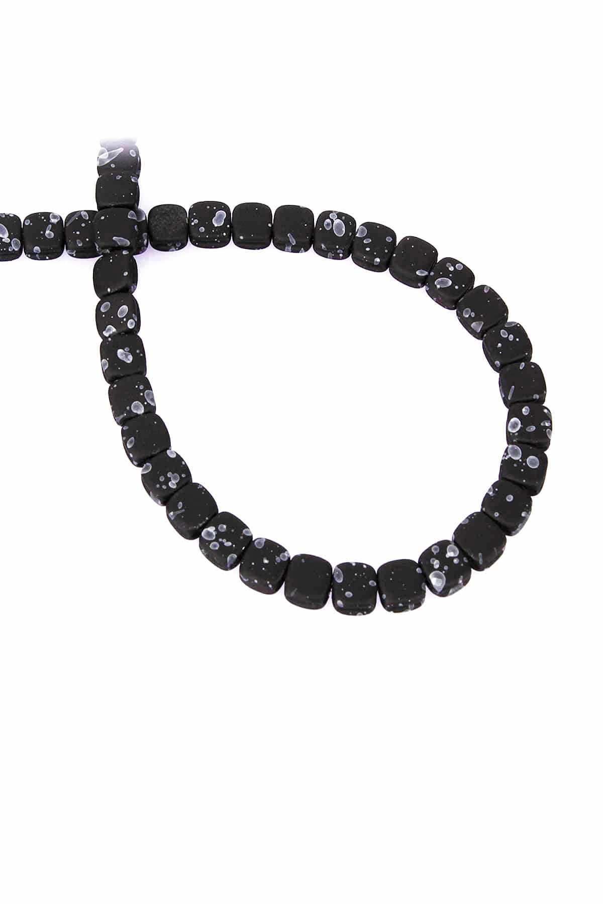 Hematite Natural Stone Matte Mottled Black Square Cut 6x6mm String Of Beads