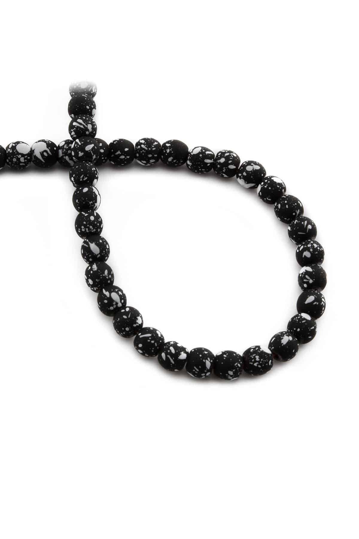 Hematite Natural Stone Matte Mottled Black Globe Cut 6mm String Of Beads