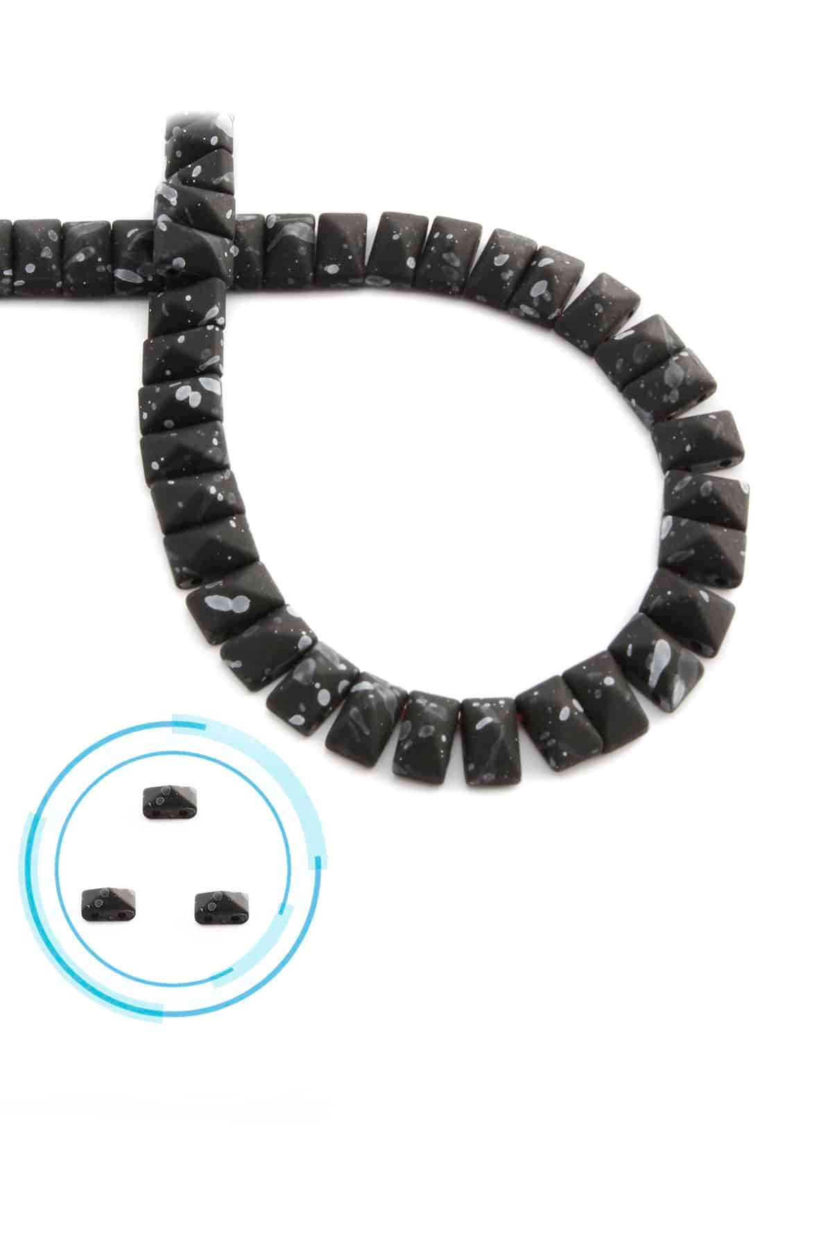 Hematite Natural Stone Matte Mottled Black Pyramid Cut Double Hole 8x5mm String Of Beads