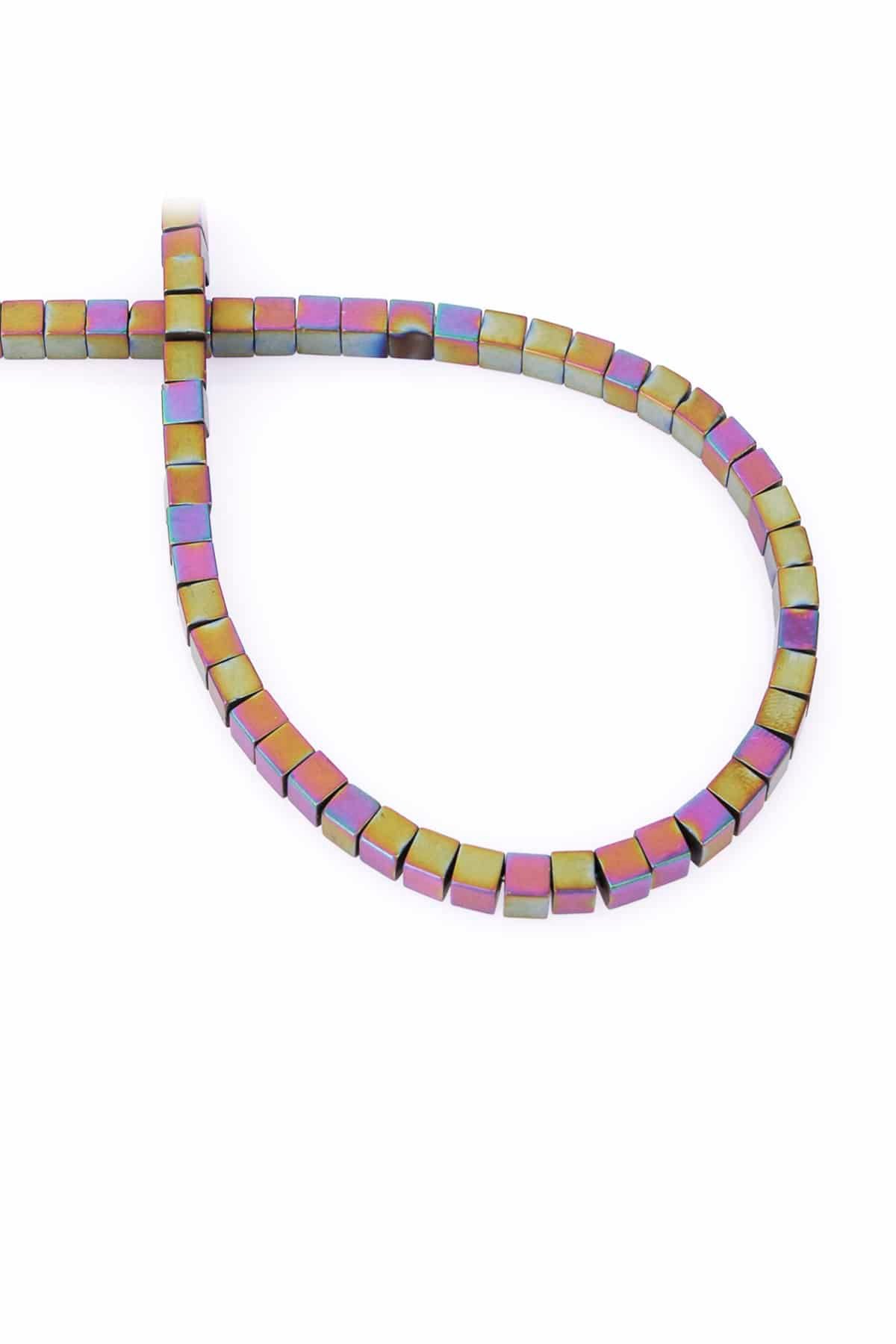 Hematite Natural Stone Matte Rainbow Cube Cut 4x4mm String Of Beads